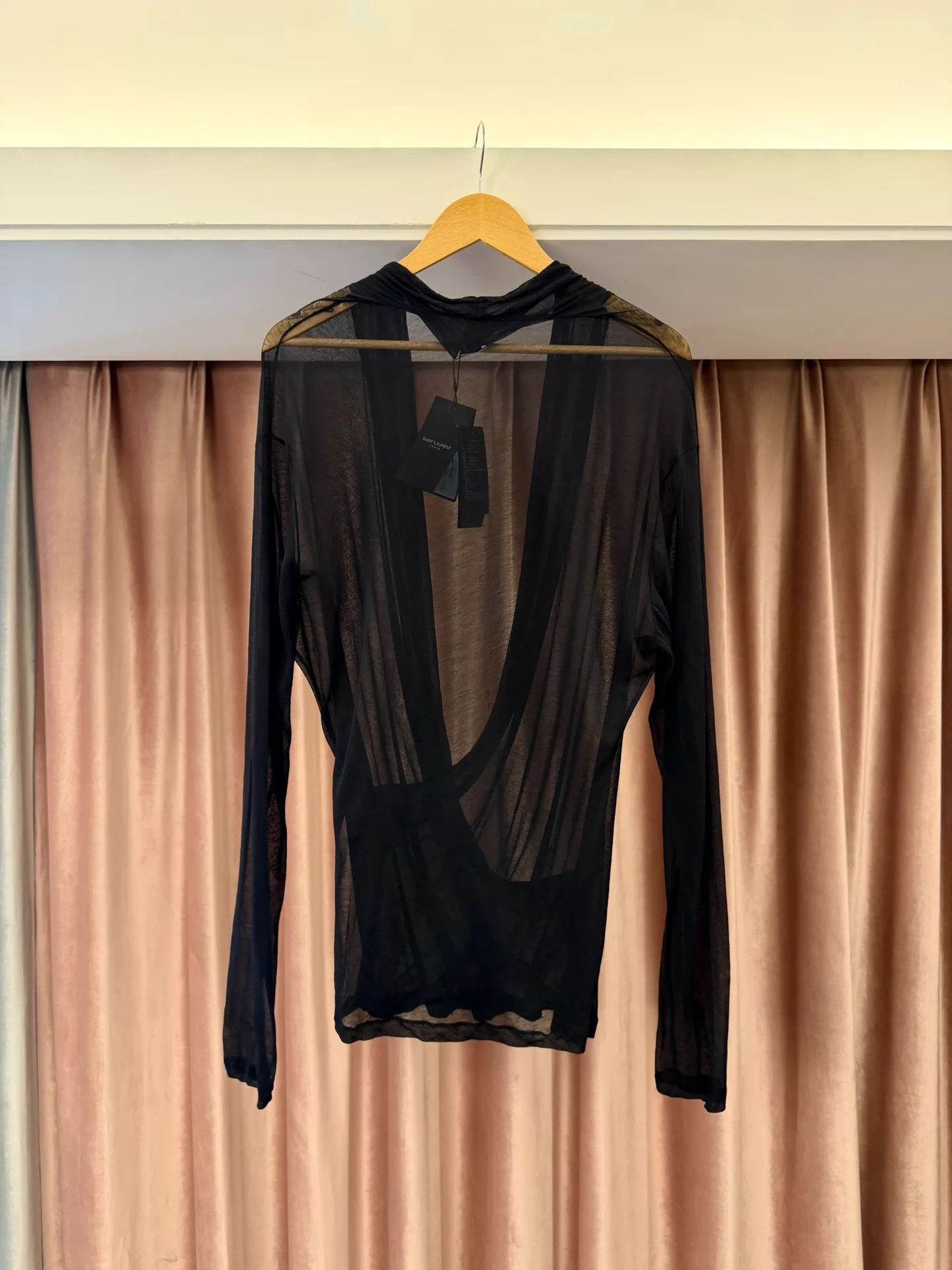 Saint Laurent Paris Black Wrap Front Long Sleeve Mesh Top Size US XL / EU 56 / 4 - 8 Thumbnail