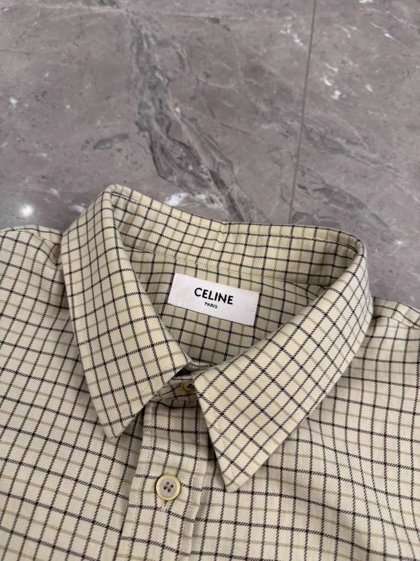 Celine Beige Checkered Long Sleeve Button-Up Shirt M Size US M / EU 48-50 / 2 - 4 Thumbnail