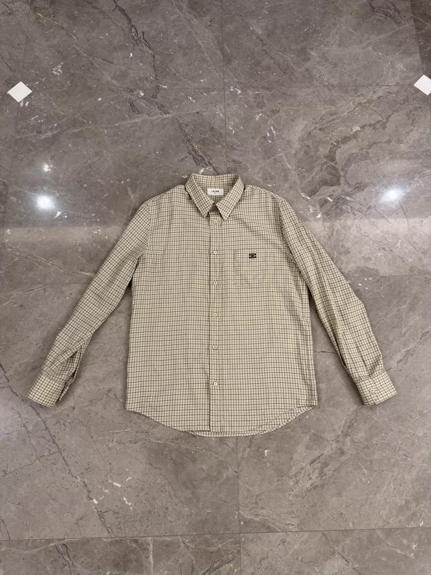 Celine Beige Checkered Long Sleeve Button-Up Shirt M Size US M / EU 48-50 / 2 - 3 Thumbnail