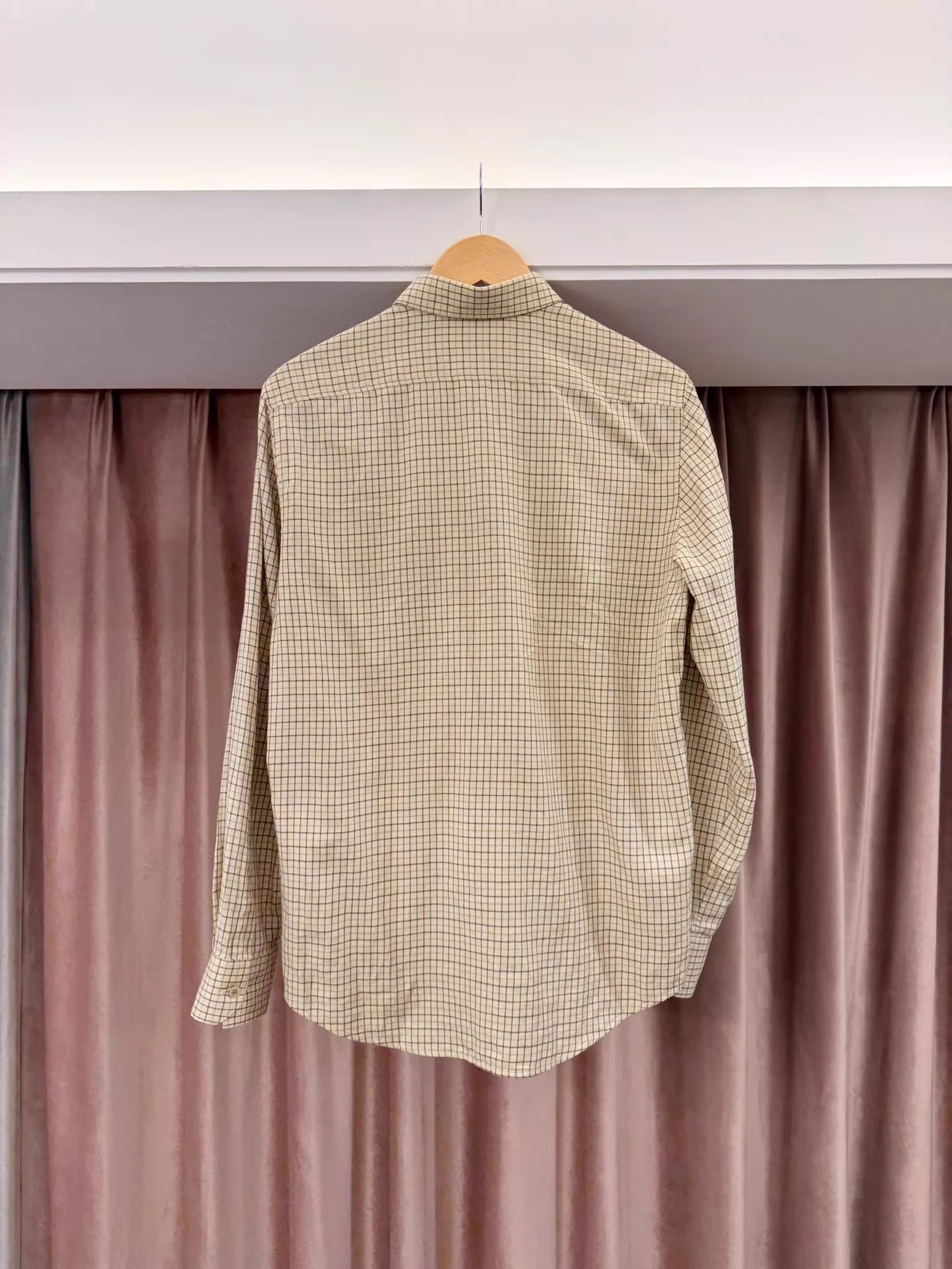 Celine Beige Checkered Long Sleeve Button-Up Shirt M Size US M / EU 48-50 / 2 - 2 Thumbnail
