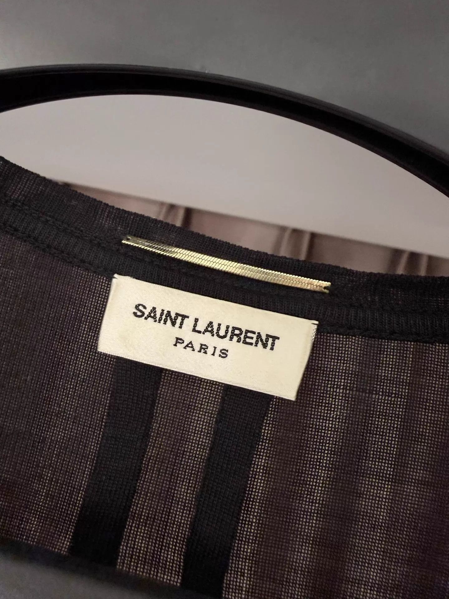 Saint Laurent Paris Black Short Sleeve Top with Chain Neck Detail Size US S / EU 44-46 / 1 - 7 Thumbnail