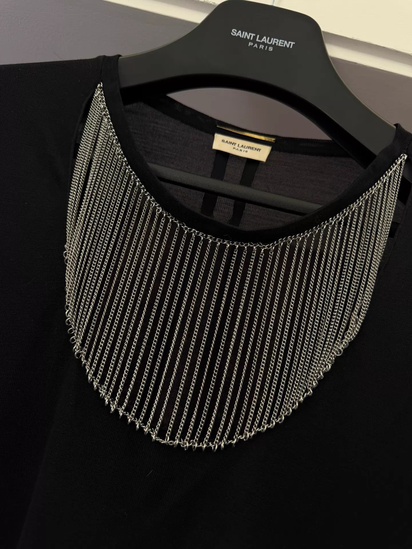Saint Laurent Paris Black Short Sleeve Top with Chain Neck Detail Size US S / EU 44-46 / 1 - 9 Thumbnail