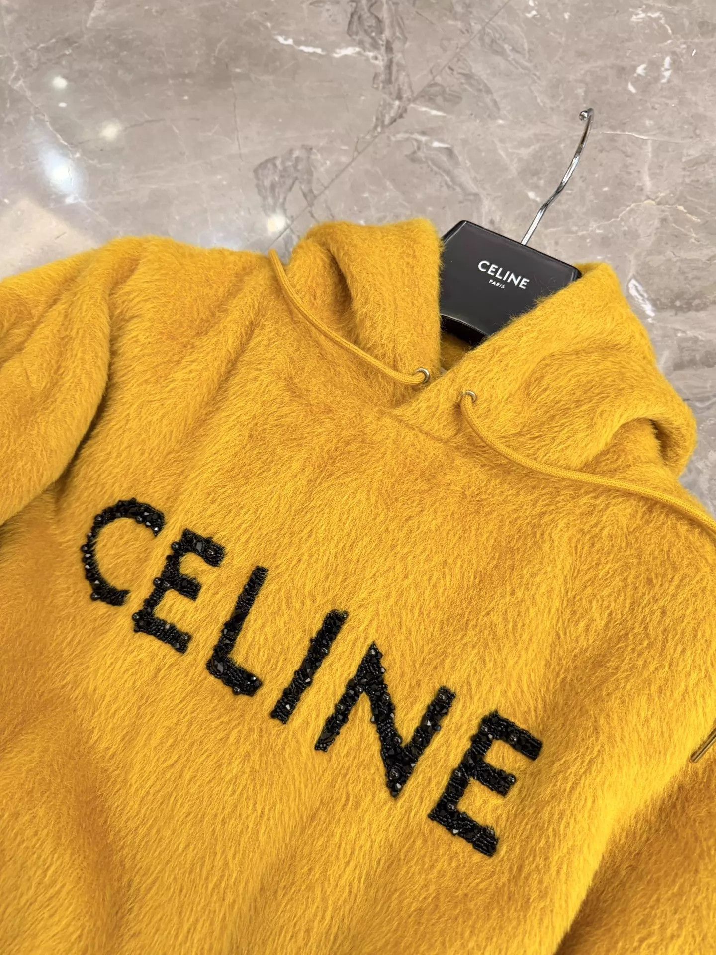 Celine Yellow Fuzzy Hoodie with Drawstring and Pouch Pocket Size US M / EU 48-50 / 2 - 2 Thumbnail