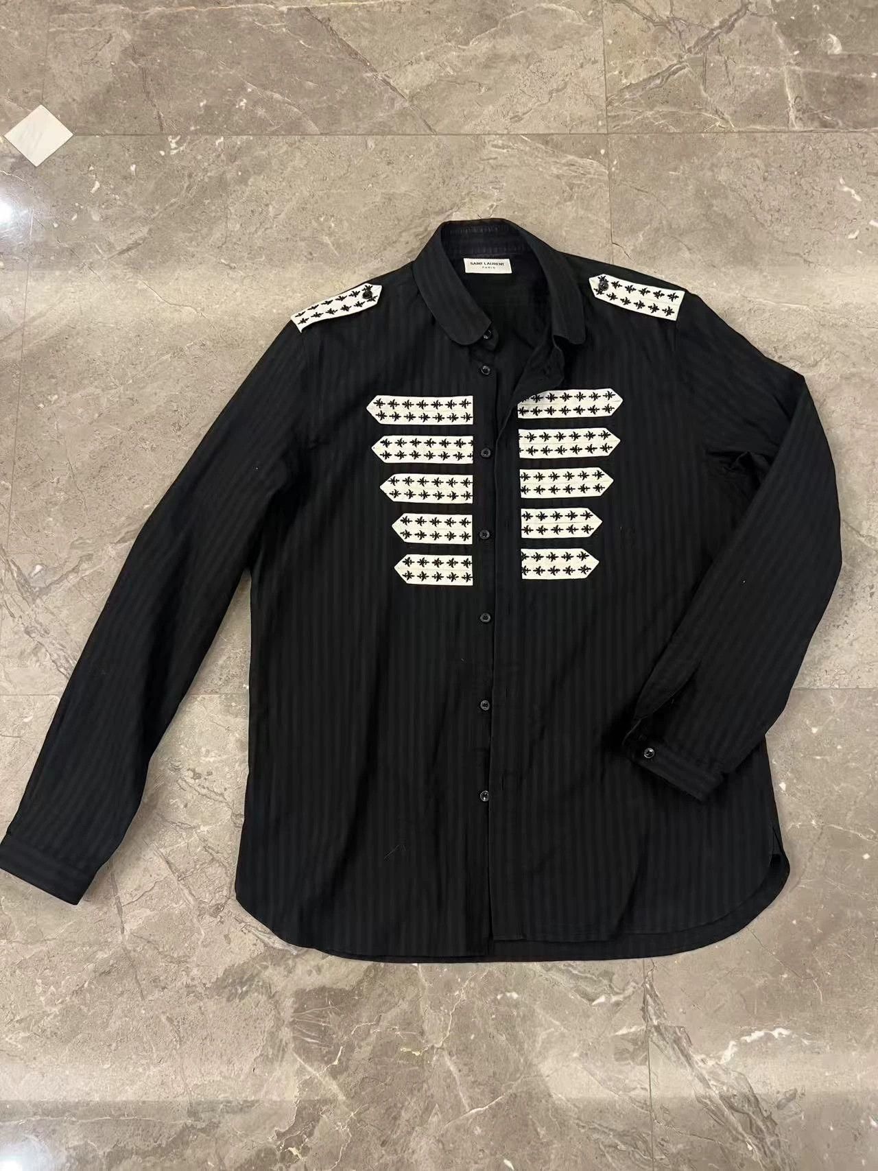 Saint Laurent Paris Black Long Sleeve Button-Up Shirt with White Patterns Size US L / EU 52-54 / 3 - 2 Thumbnail
