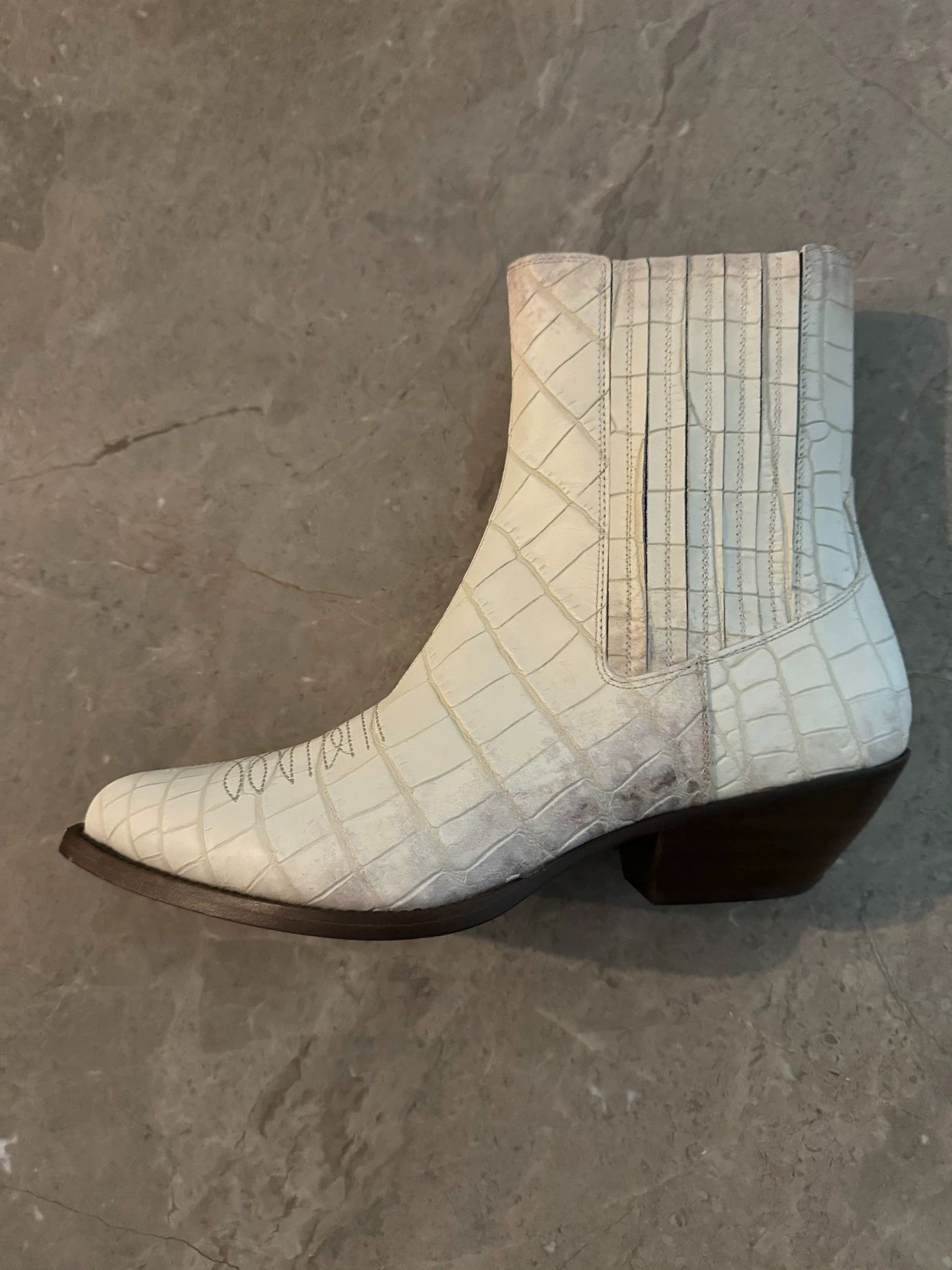 Celine White Crocodile-Embossed Ankle Boots Size US 9 / EU 42 - 2 Thumbnail