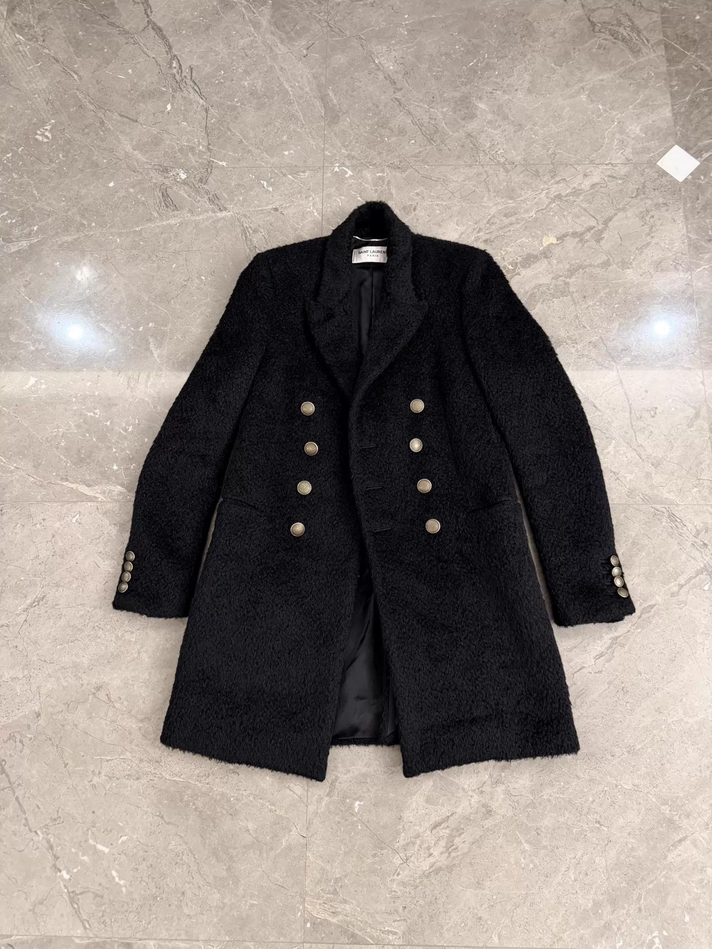 Saint Laurent Paris Black Textured Double-Breasted Long Coat Size US S / EU 44-46 / 1 - 2 Thumbnail