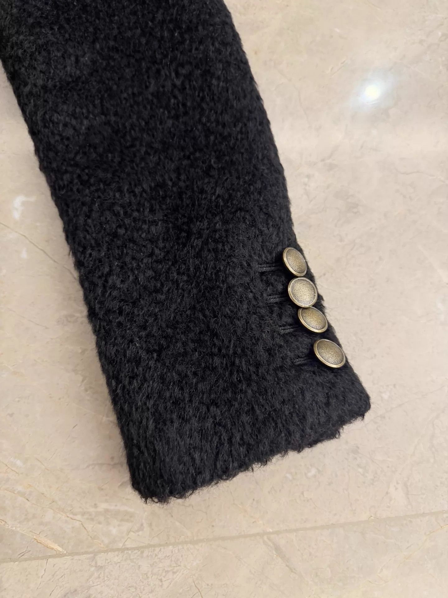 Saint Laurent Paris Black Textured Double-Breasted Long Coat Size US S / EU 44-46 / 1 - 5 Thumbnail