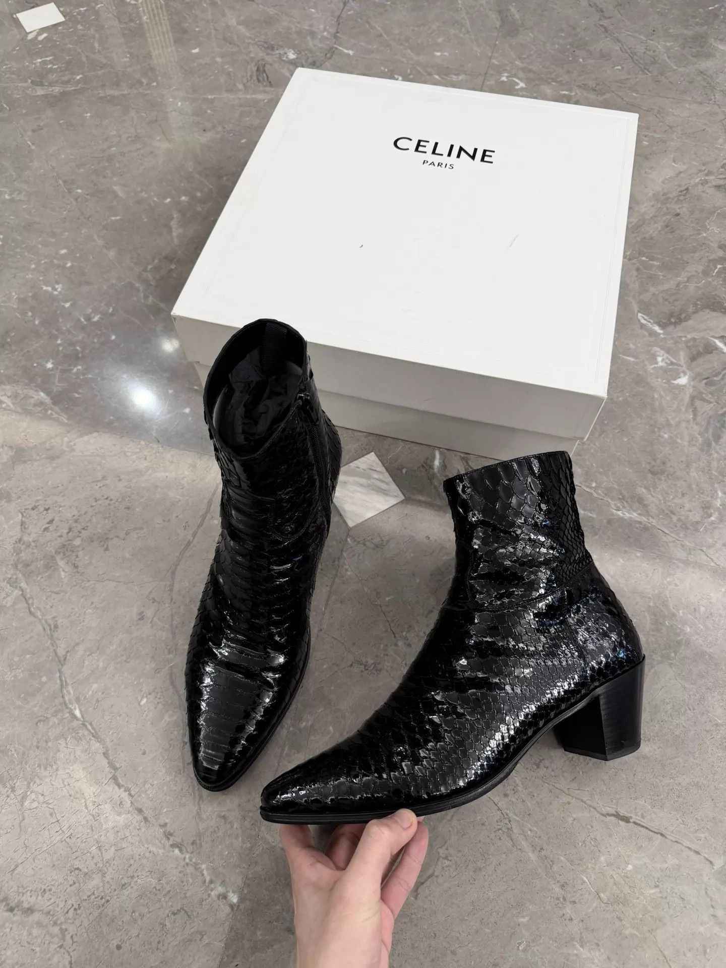 Celine Black Snakeskin Pattern Ankle Boots Size 9 Size US 9 / EU 42 - 2 Thumbnail