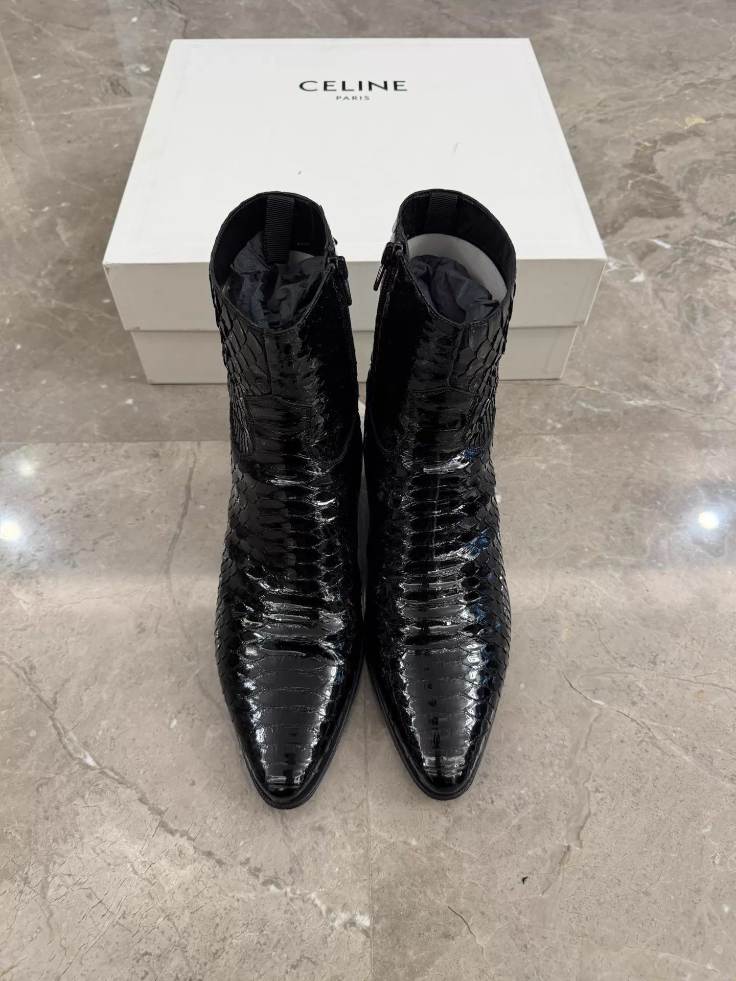 Celine Black Snakeskin Pattern Ankle Boots Size 9 Size US 9 / EU 42 - 6 Thumbnail