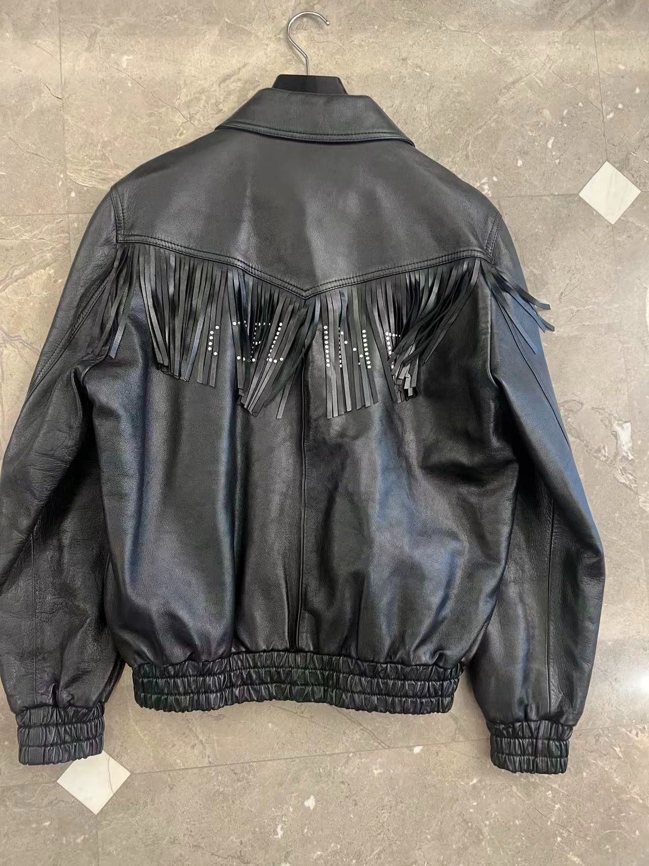 Celine Black Leather Jacket with Fringe & Embellished Back - S Size US S / EU 44-46 / 1 - 3 Thumbnail