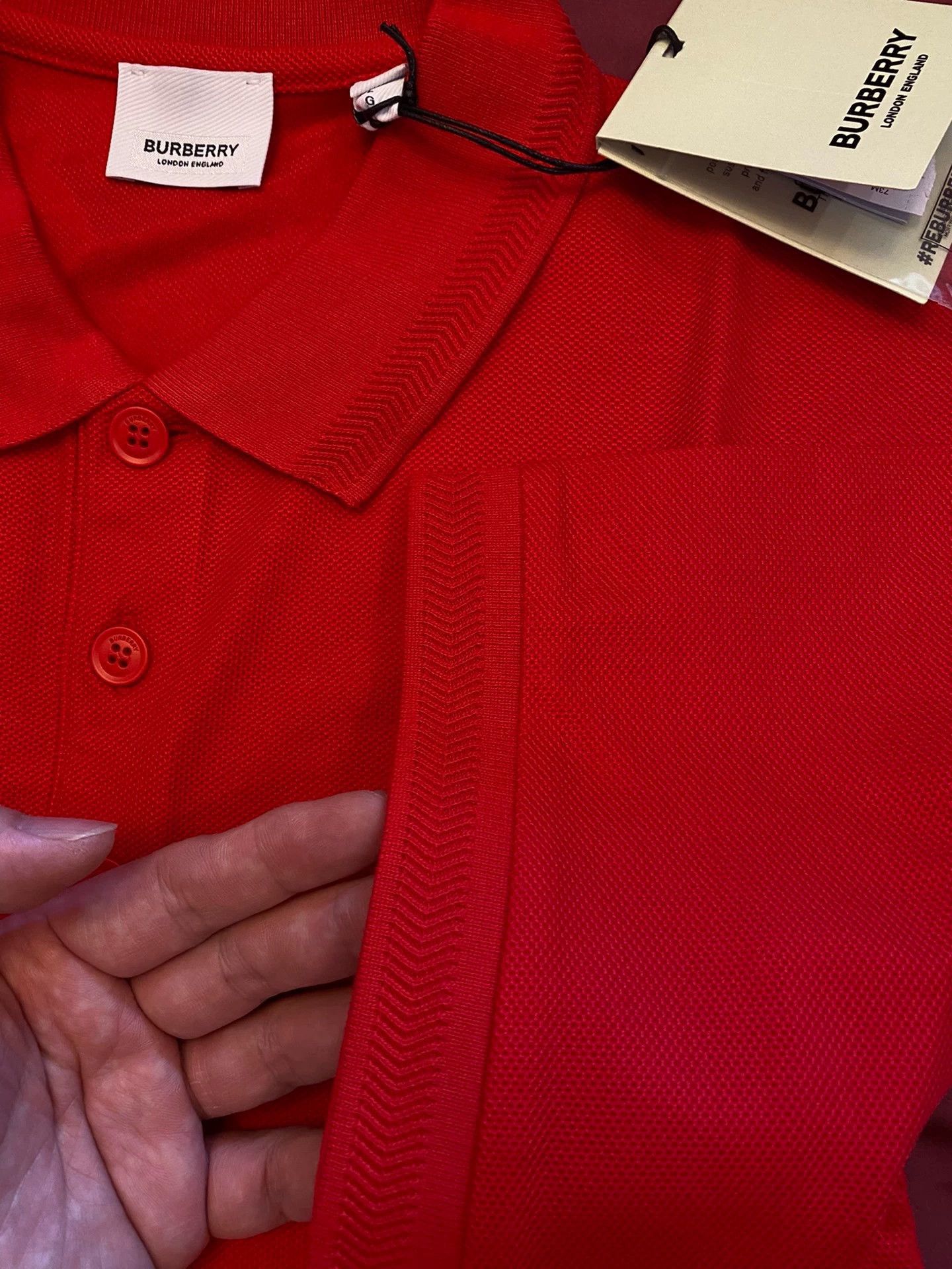 Burberry Red Short Sleeve Polo Shirt Size L Size US L / EU 52-54 / 3 - 8 Thumbnail