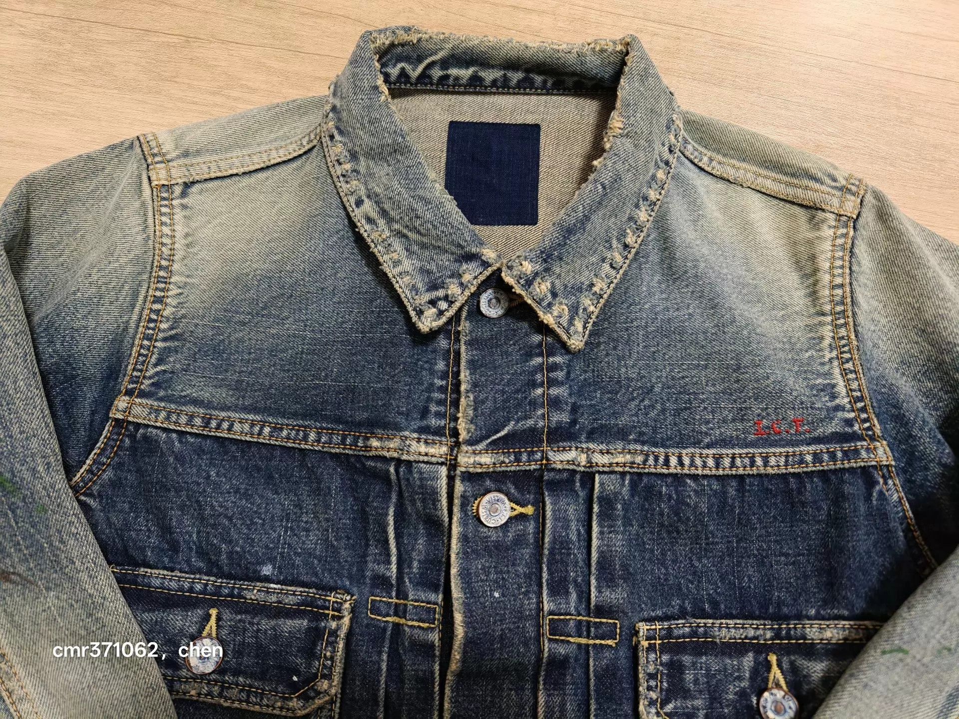 Visvim Blue Denim Jacket with Paint Splatters and Striped Sleeves Size US M / EU 48-50 / 2 - 3 Thumbnail