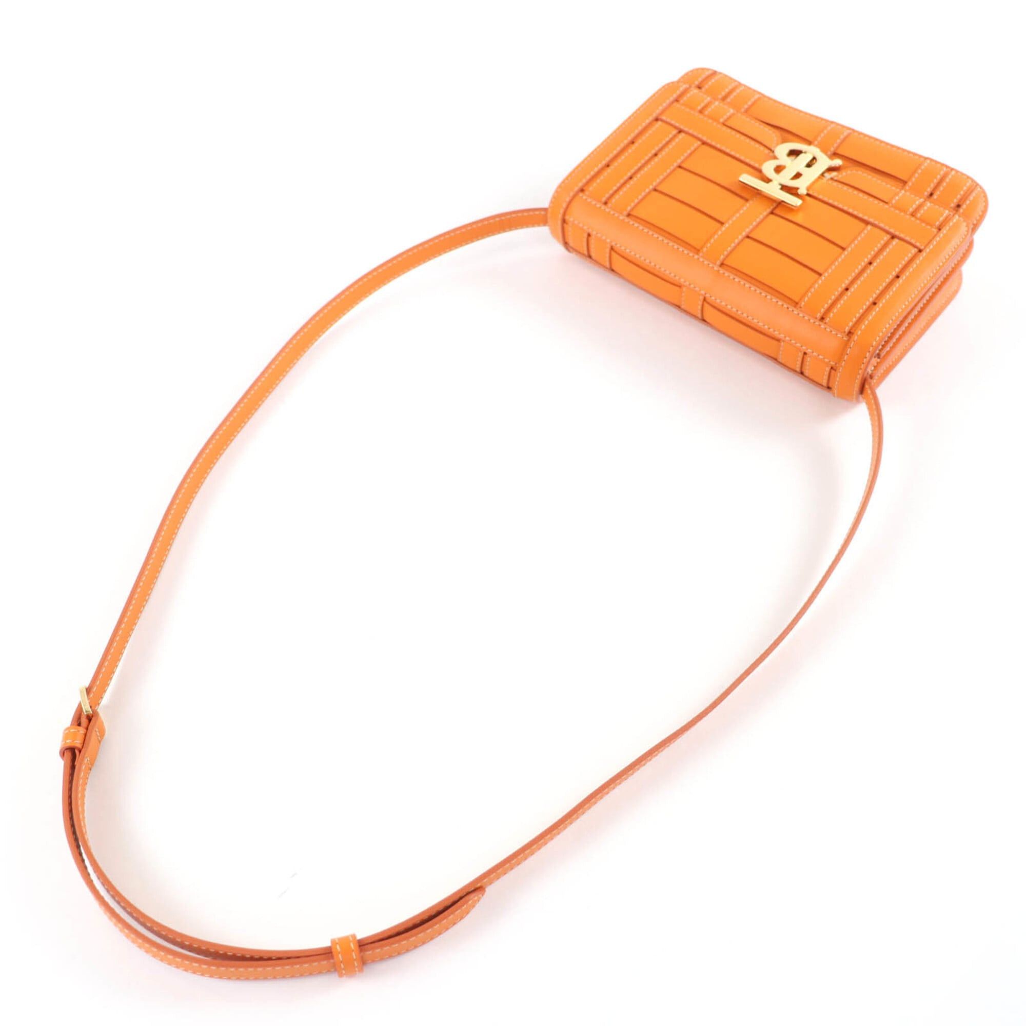 Burberry Burberry TB hardware 2-way leather clutch bag/shoulder bag, orange, with dust made in Italy, women's. Size ONE SIZE - 6 Thumbnail