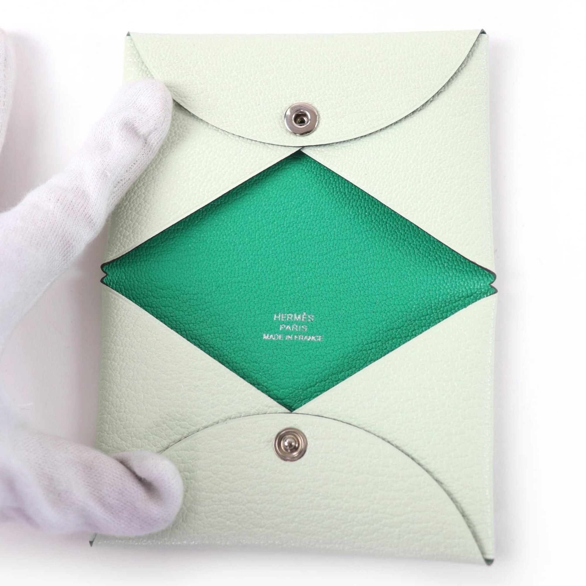 Hermes HERMES Calvi Chevre Vert Fizz Mint Pass Case/Business Card Holder/Card Case, B Stamp, Made in France, Women's Size ONE SIZE - 5 Thumbnail