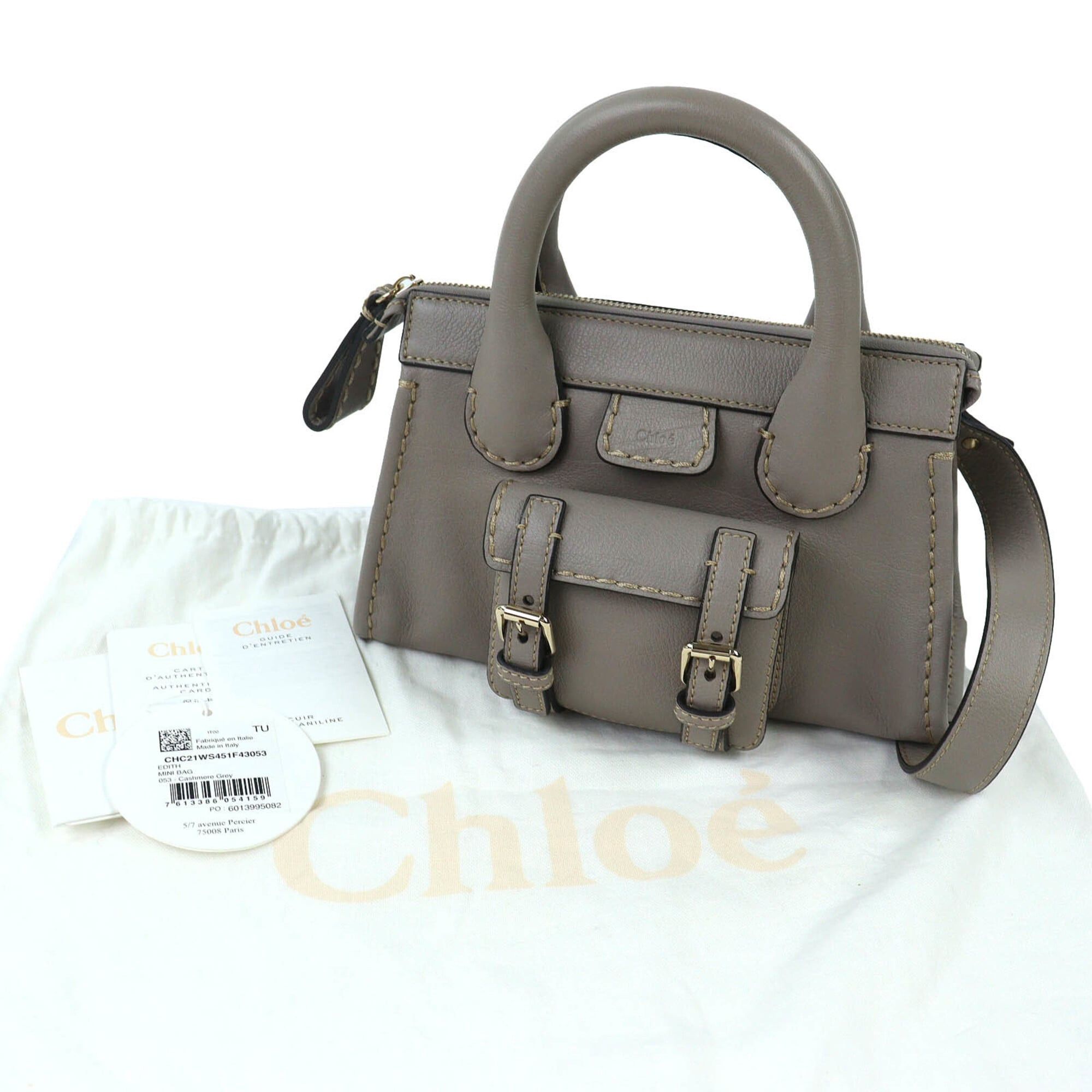 Chloe Chloé Chloe CHC21WS451F43053 EDITH MINI BAG Leather 2-Way Handbag/Shoulder Bag Cashmere Grey Comes with Dust Made in Italy Women's Size ONE SIZE - 2 Thumbnail