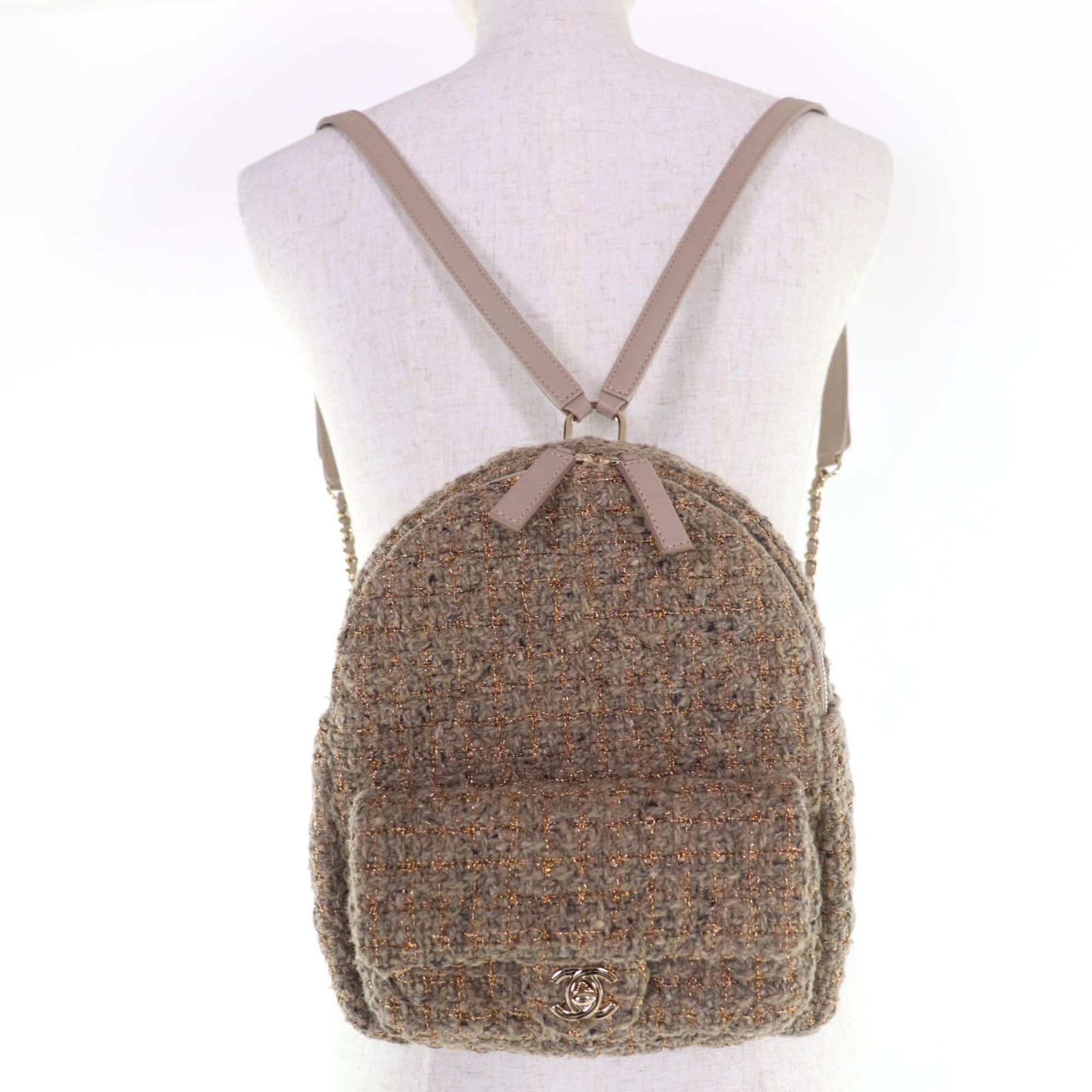 Chanel CHANEL Coco Mark Turnlock Matelassé Tweed Chain Shoulder Bag with Leather Accents, Brown, Made in Italy, Women's Size ONE SIZE - 7 Thumbnail