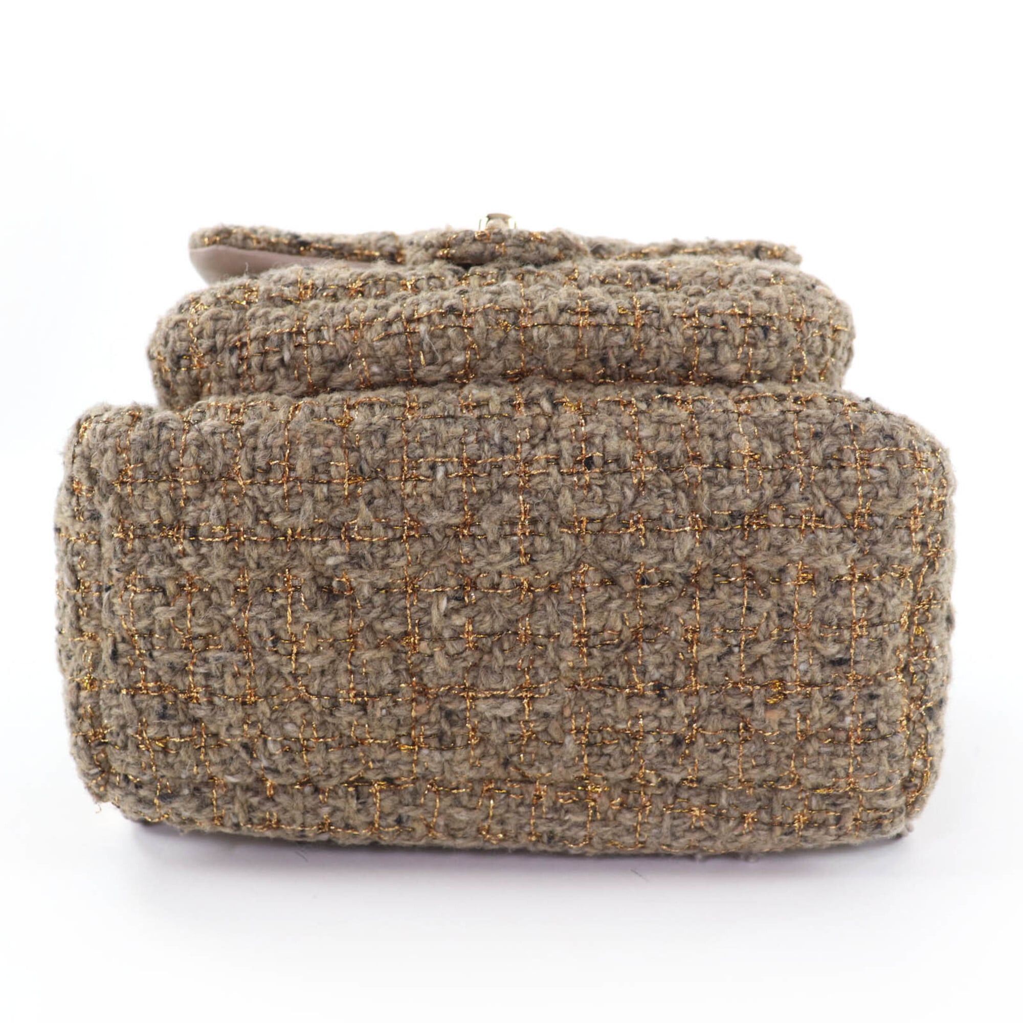 Chanel CHANEL Coco Mark Turnlock Matelassé Tweed Chain Shoulder Bag with Leather Accents, Brown, Made in Italy, Women's Size ONE SIZE - 4 Thumbnail