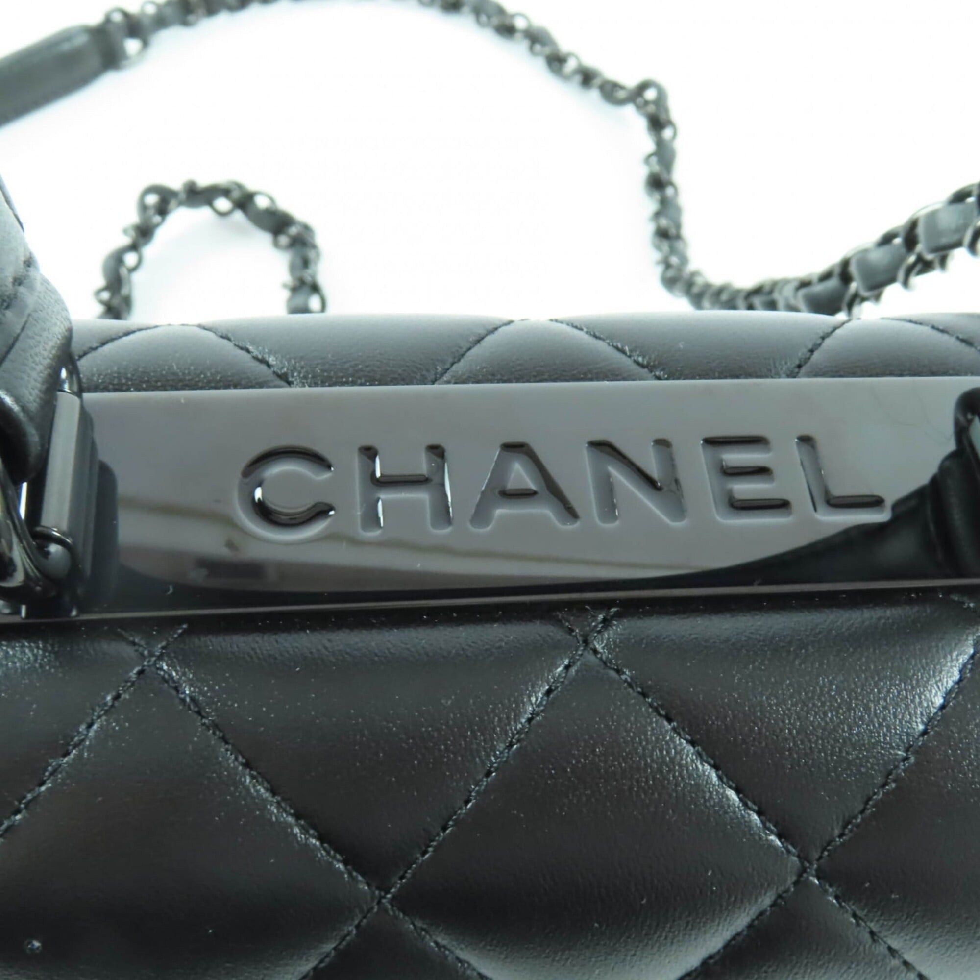 Chanel CHANEL Trendy CC Lambskin Leather Top Handle Matelassé Chain Shoulder Bag, Black with Hardware, Made in Italy, Women's Size ONE SIZE - 11 Thumbnail
