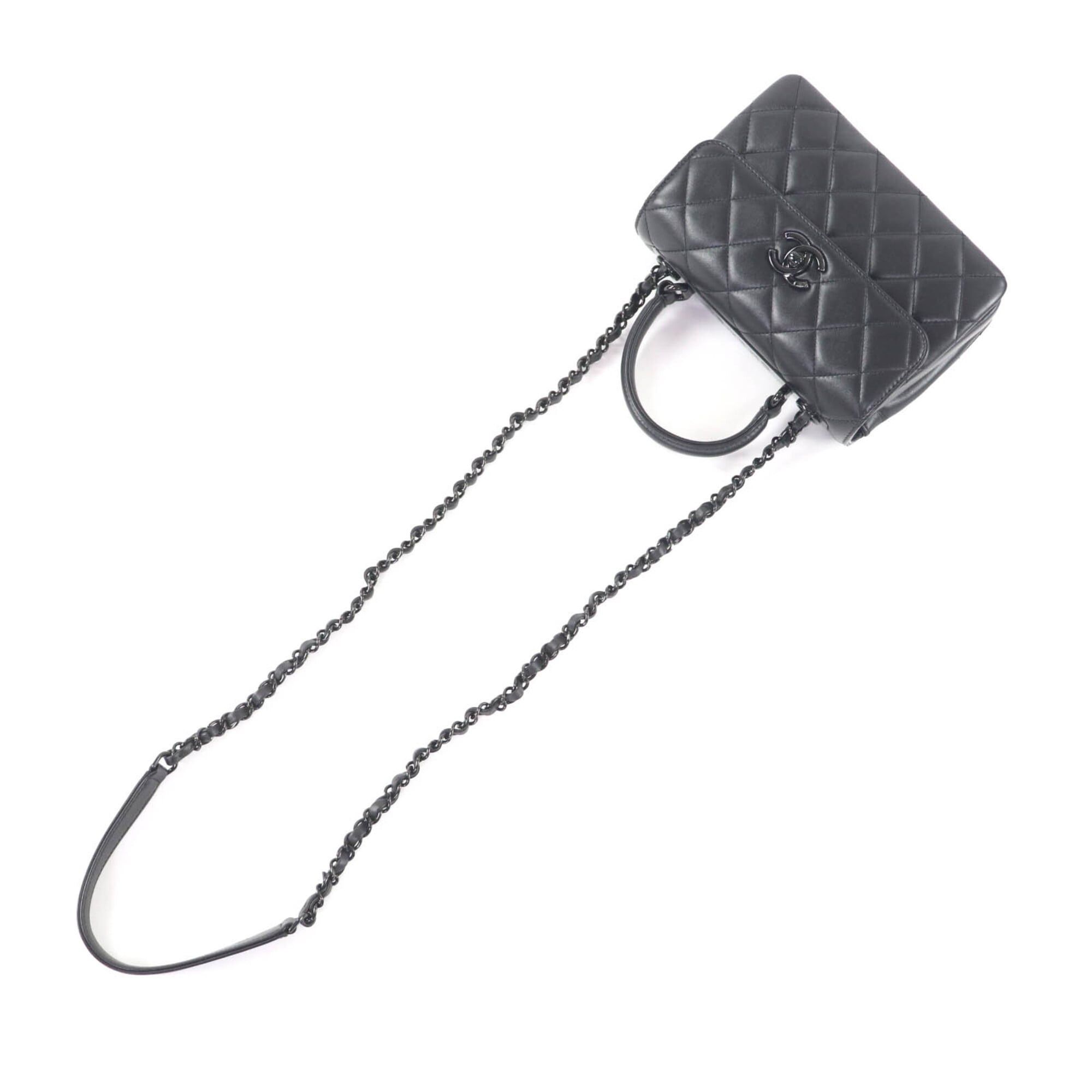 Chanel CHANEL Trendy CC Lambskin Leather Top Handle Matelassé Chain Shoulder Bag, Black with Hardware, Made in Italy, Women's Size ONE SIZE - 9 Thumbnail
