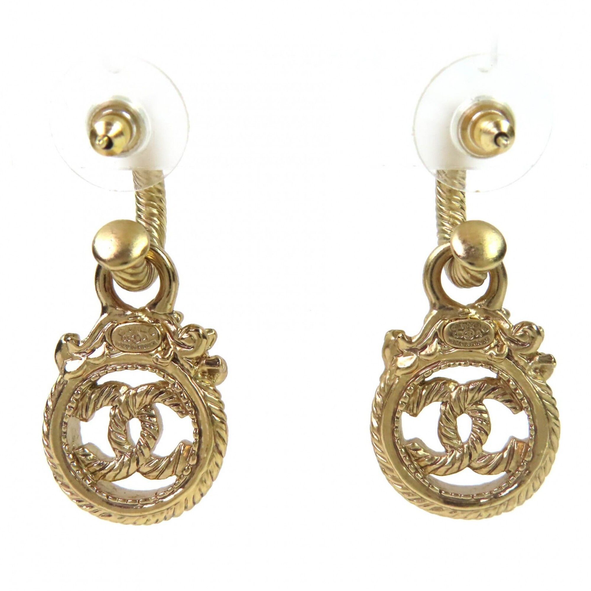 Chanel CHANEL Vintage 05A Coco Mark Rope Twist Swing Earrings, Gold, Made in France, Women's. (Pair) Size ONE SIZE - 4 Thumbnail