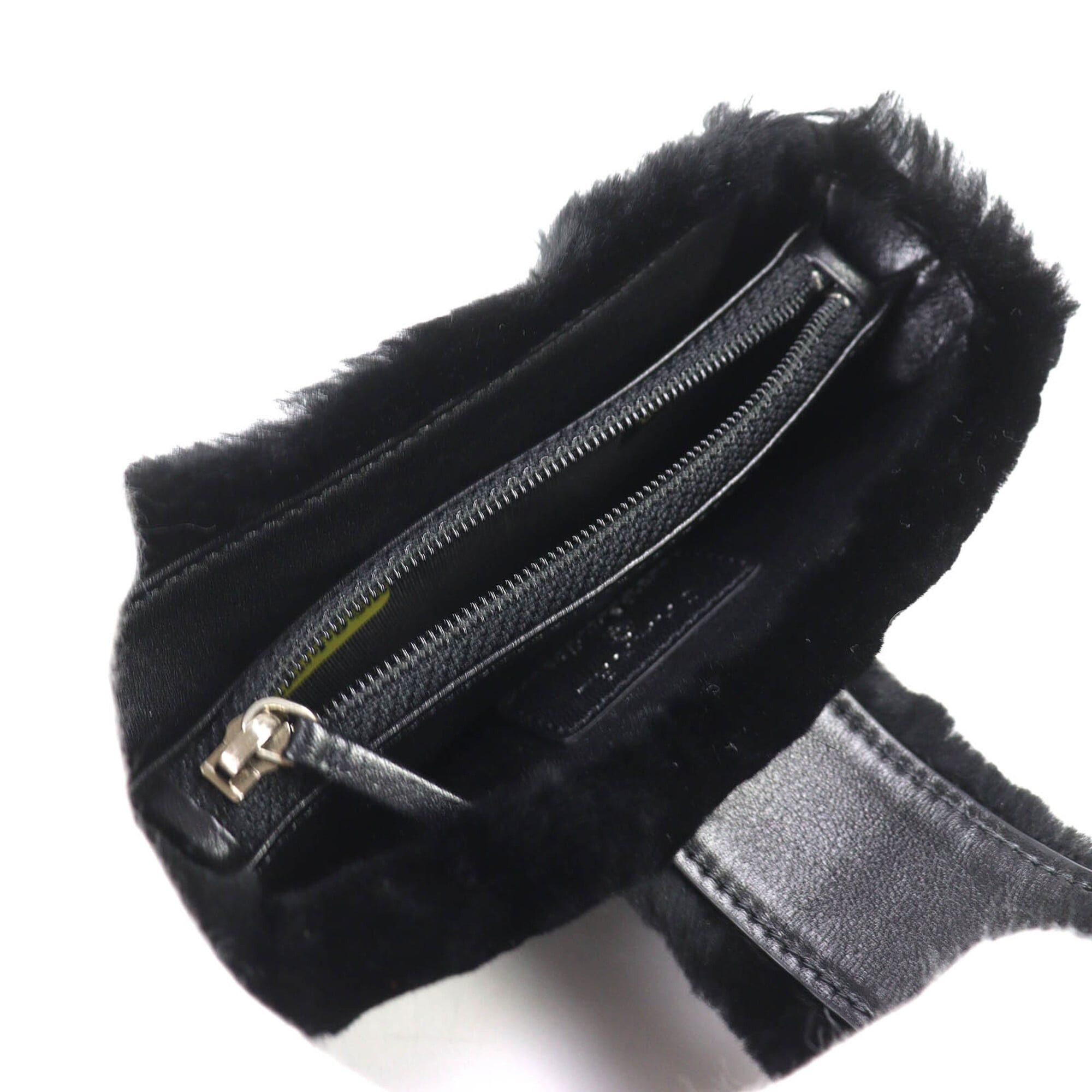 Chanel CHANEL Vintage Coco Mark Leather and Orilag Fur Pouch, Black with Silver Hardware, Comes Box, Made in Italy, Women's. Size ONE SIZE - 6 Thumbnail