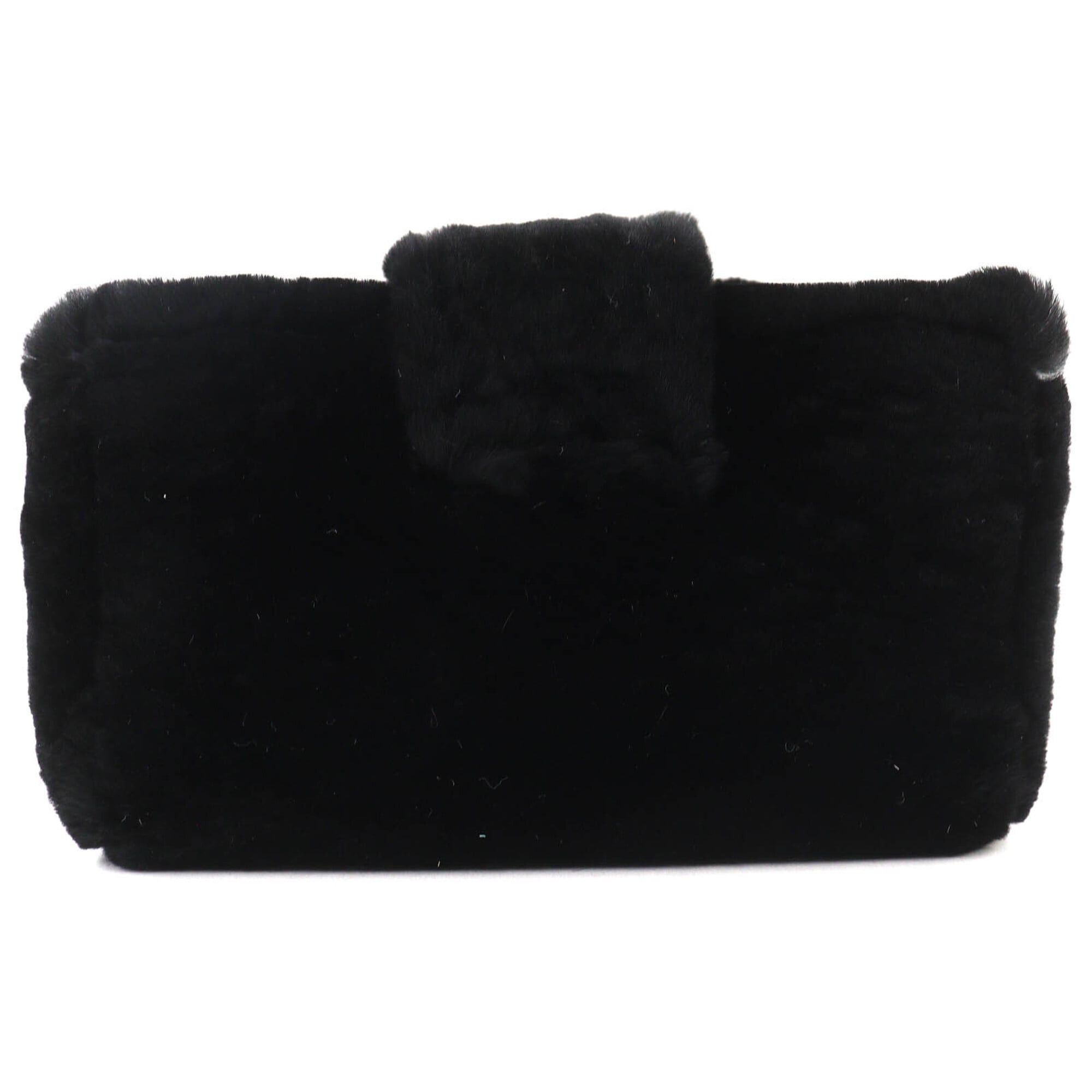 Chanel CHANEL Vintage Coco Mark Leather and Orilag Fur Pouch, Black with Silver Hardware, Comes Box, Made in Italy, Women's. Size ONE SIZE - 3 Thumbnail