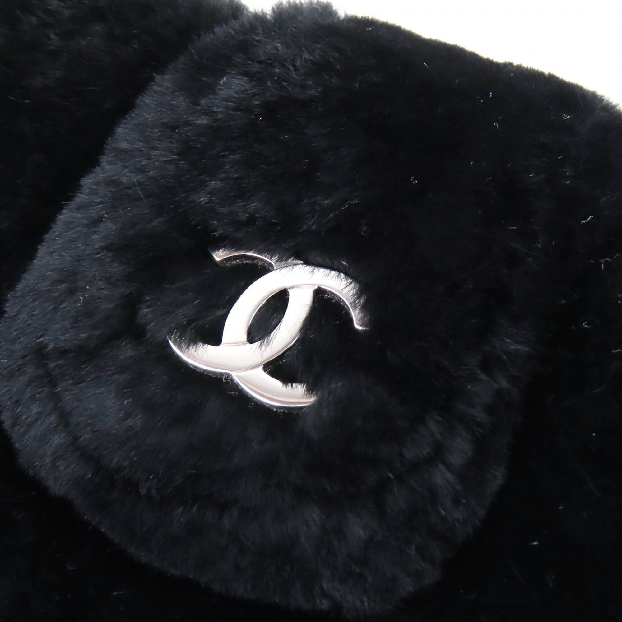 Chanel CHANEL Vintage Coco Mark Leather and Orilag Fur Pouch, Black with Silver Hardware, Comes Box, Made in Italy, Women's. Size ONE SIZE - 8 Thumbnail