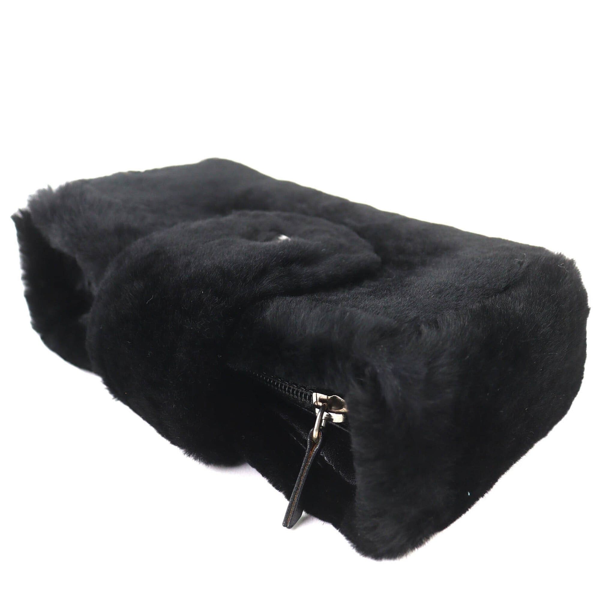 Chanel CHANEL Vintage Coco Mark Leather and Orilag Fur Pouch, Black with Silver Hardware, Comes Box, Made in Italy, Women's. Size ONE SIZE - 4 Thumbnail