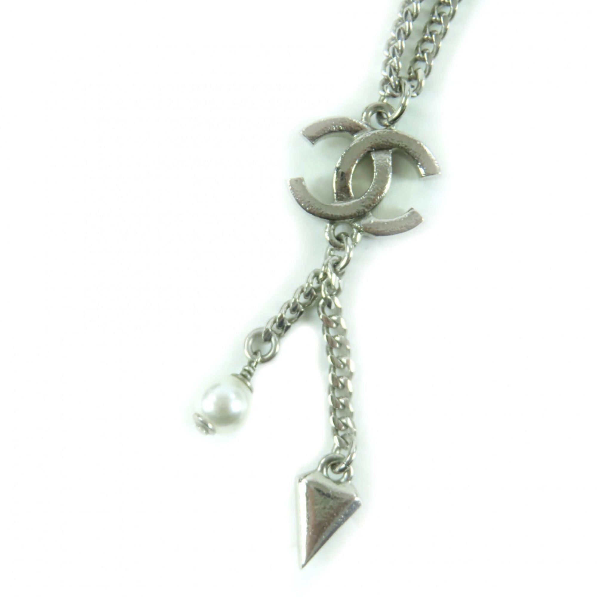 Chanel CHANEL F25C Coco Mark Rhinestone Faux Pearl Necklace Pendant, Silver, Made in France, Women's Size ONE SIZE - 2 Thumbnail