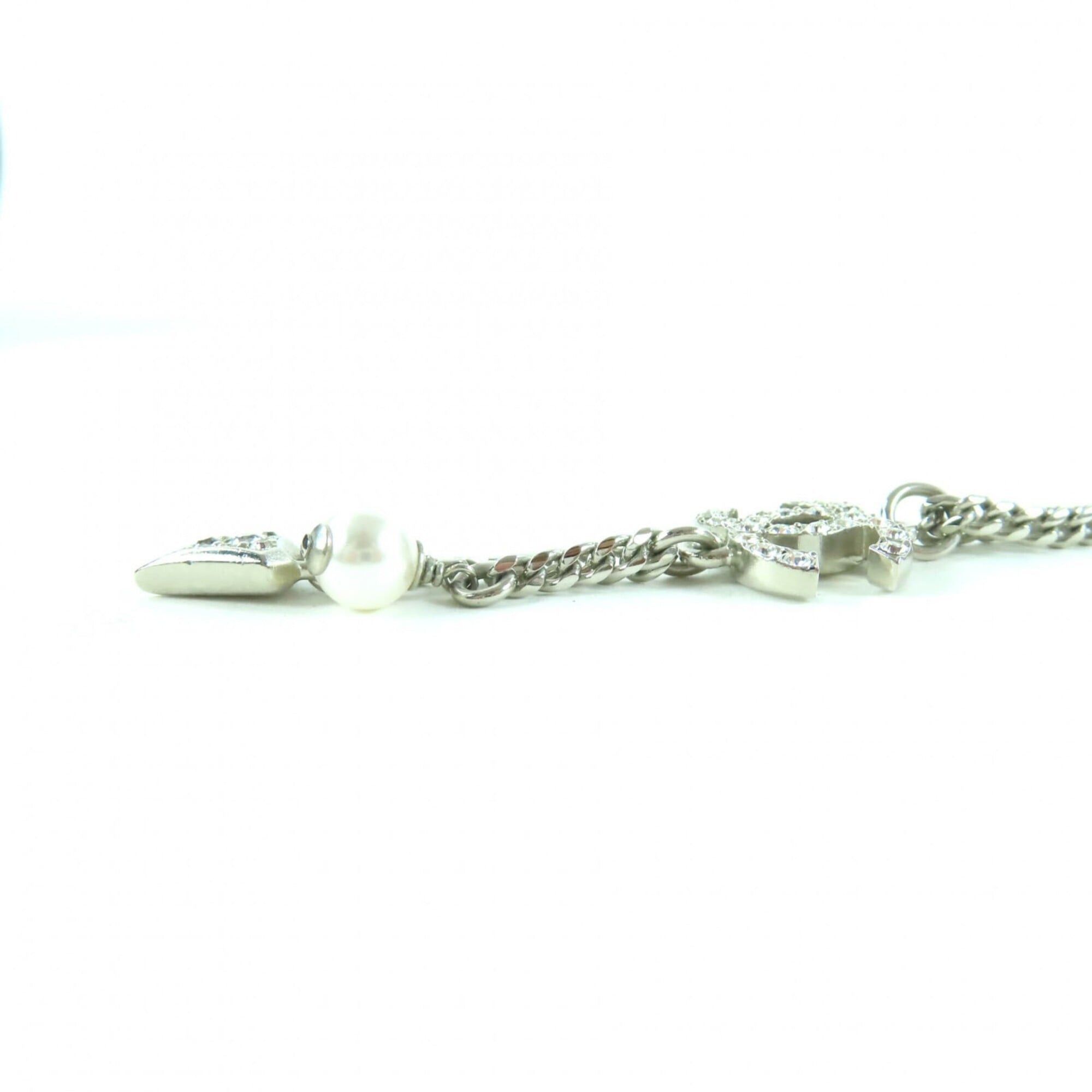 Chanel CHANEL F25C Coco Mark Rhinestone Faux Pearl Necklace Pendant, Silver, Made in France, Women's Size ONE SIZE - 5 Thumbnail
