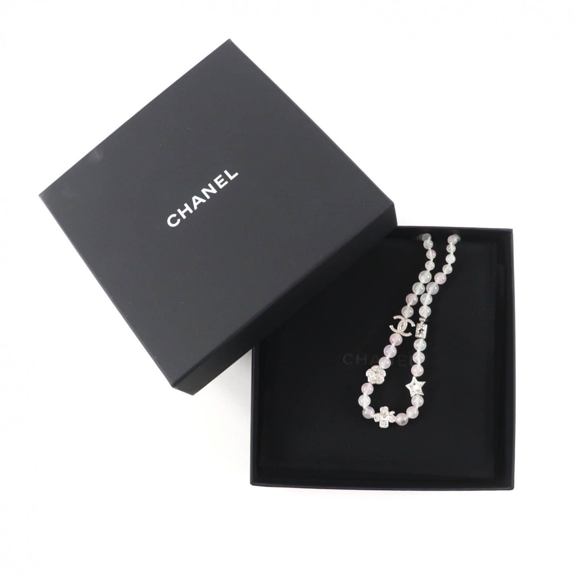 Chanel CHANEL B25P Coco Mark Natural Stone Rhinestone Necklace, White and Pink, Silver Hardware, 2025 Model, with Box Dust Bag, Made in Italy, Women's. Size ONE SIZE - 2 Thumbnail