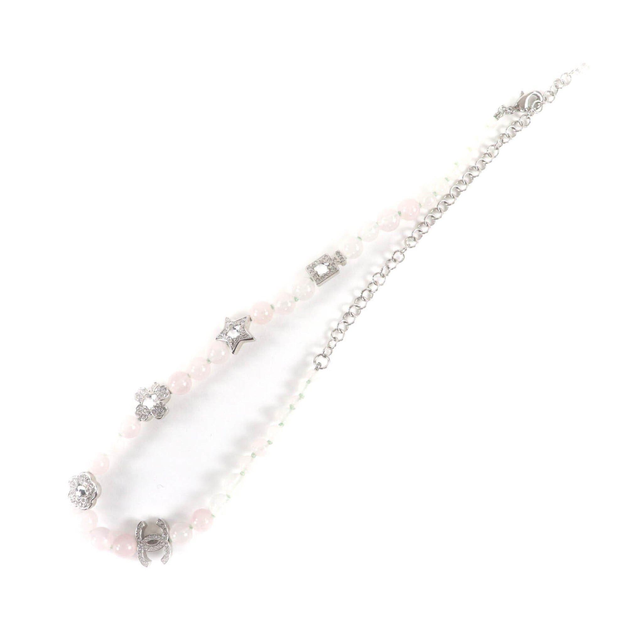 Chanel CHANEL B25P Coco Mark Natural Stone Rhinestone Necklace, White and Pink, Silver Hardware, 2025 Model, with Box Dust Bag, Made in Italy, Women's. Size ONE SIZE - 5 Thumbnail