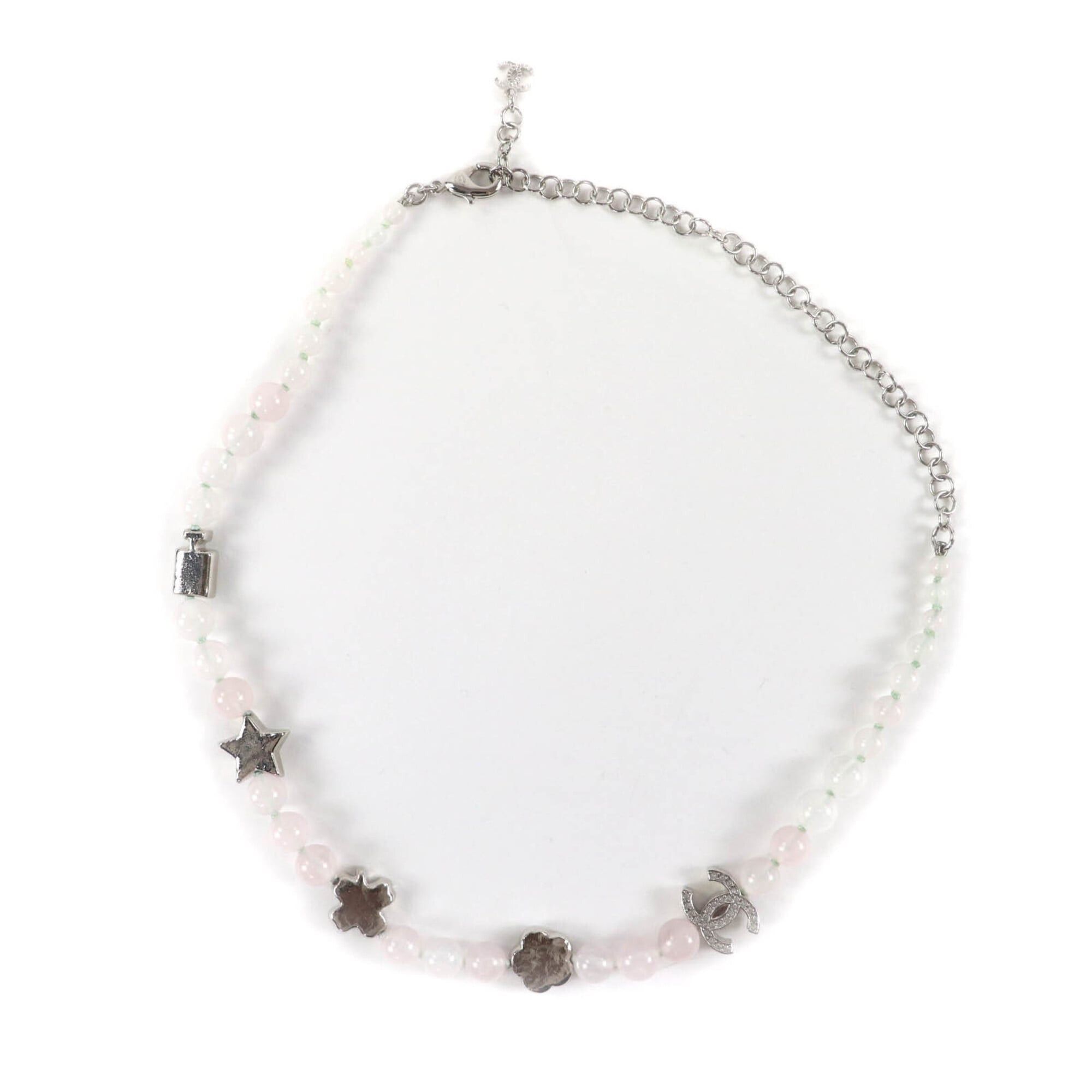 Chanel CHANEL B25P Coco Mark Natural Stone Rhinestone Necklace, White and Pink, Silver Hardware, 2025 Model, with Box Dust Bag, Made in Italy, Women's. Size ONE SIZE - 3 Thumbnail