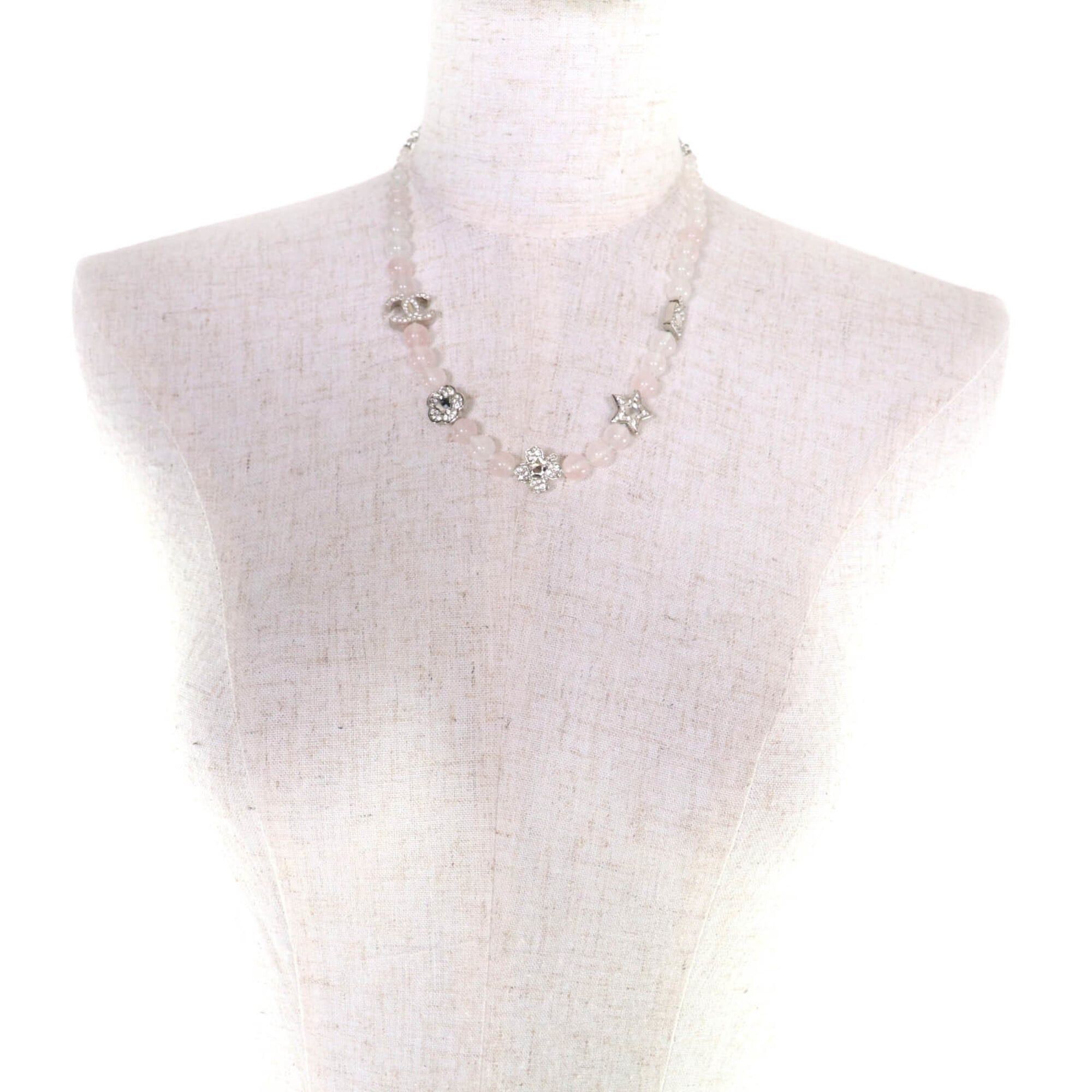 Chanel CHANEL B25P Coco Mark Natural Stone Rhinestone Necklace, White and Pink, Silver Hardware, 2025 Model, with Box Dust Bag, Made in Italy, Women's. Size ONE SIZE - 4 Thumbnail