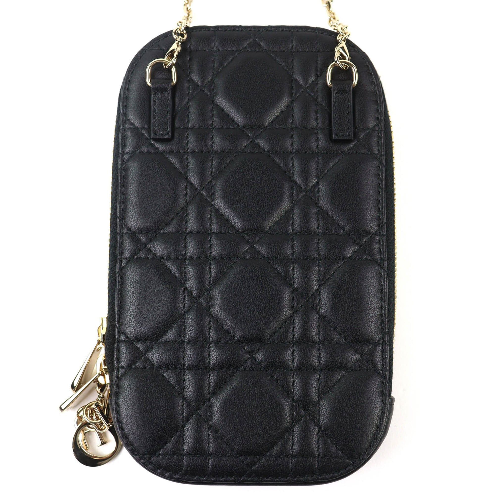 Dior Christian Dior S0872ONMJ Lady Cannage Phone Pouch, Lambskin, Black, Gold Hardware, Made in Italy, Women's. Size ONE SIZE - 3 Thumbnail