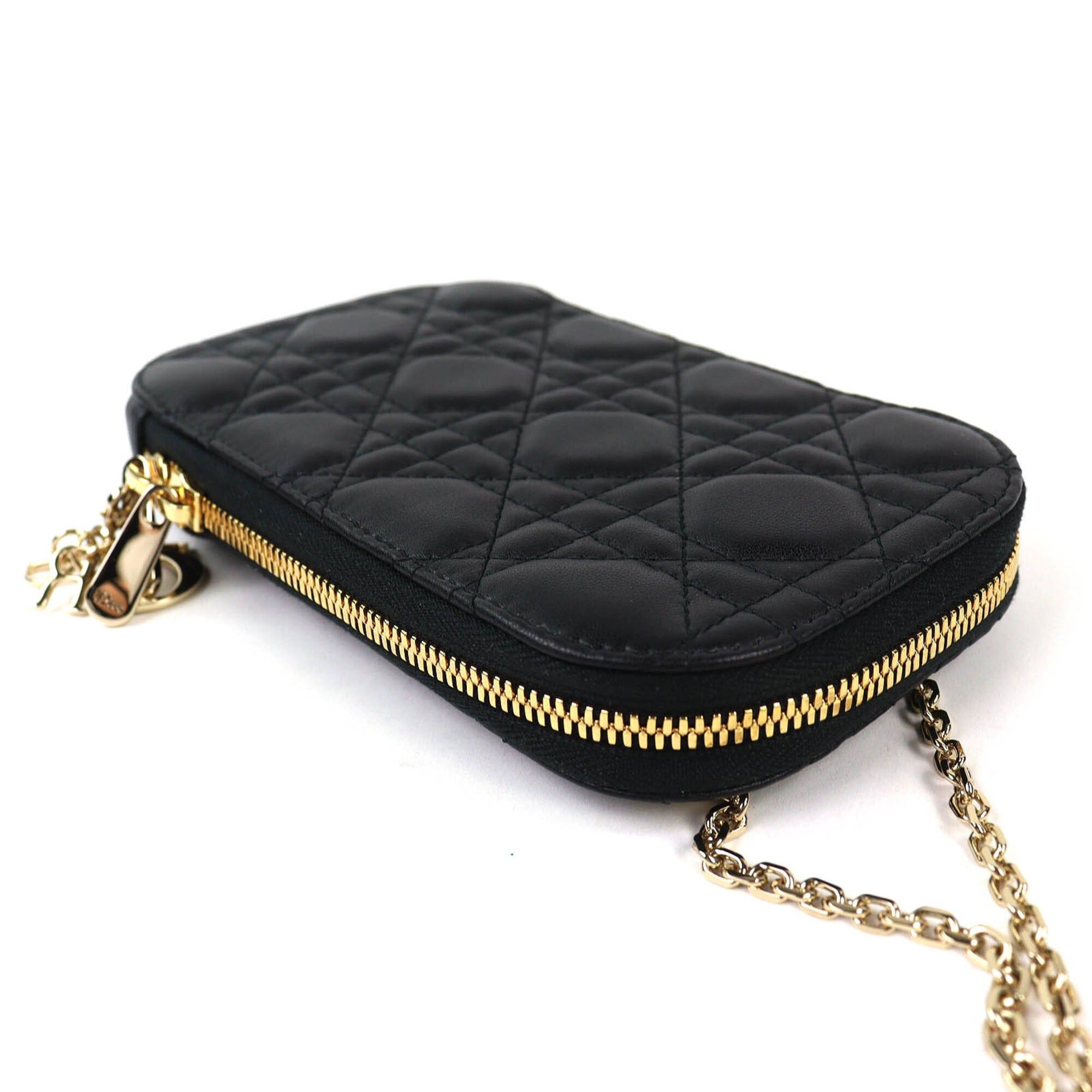 Dior Christian Dior S0872ONMJ Lady Cannage Phone Pouch, Lambskin, Black, Gold Hardware, Made in Italy, Women's. Size ONE SIZE - 4 Thumbnail