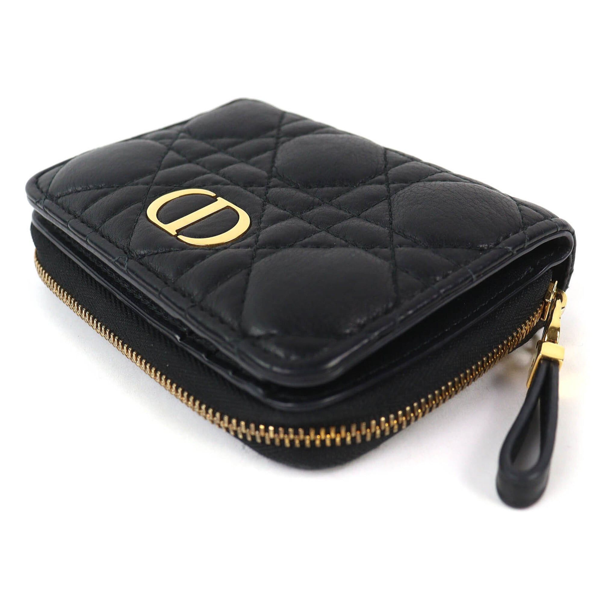 Dior Christian Dior S5032UWHC Cannage Caro Scarlet Leather Bi-fold Wallet, Current Model, Black with Gold Hardware, Made in Italy, Women's Size ONE SIZE - 3 Thumbnail