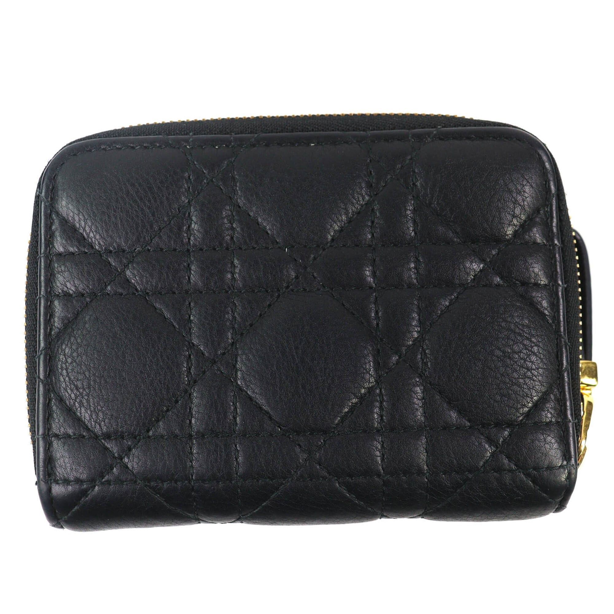 Dior Christian Dior S5032UWHC Cannage Caro Scarlet Leather Bi-fold Wallet, Current Model, Black with Gold Hardware, Made in Italy, Women's Size ONE SIZE - 2 Thumbnail