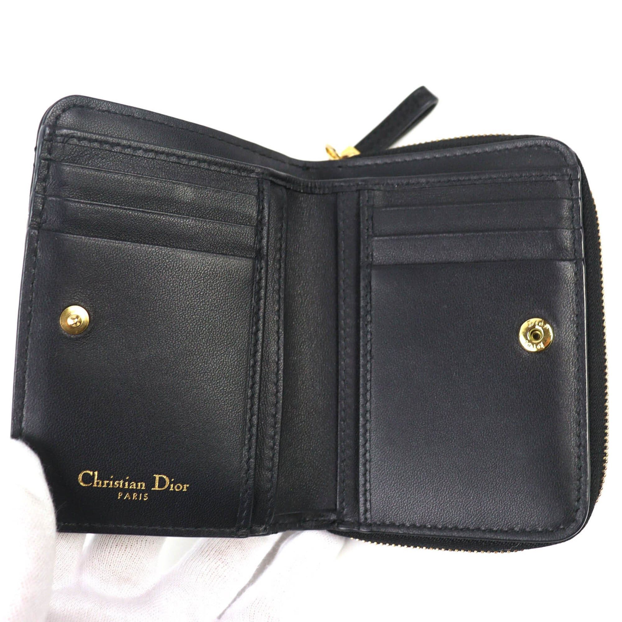 Dior Christian Dior S5032UWHC Cannage Caro Scarlet Leather Bi-fold Wallet, Current Model, Black with Gold Hardware, Made in Italy, Women's Size ONE SIZE - 4 Thumbnail