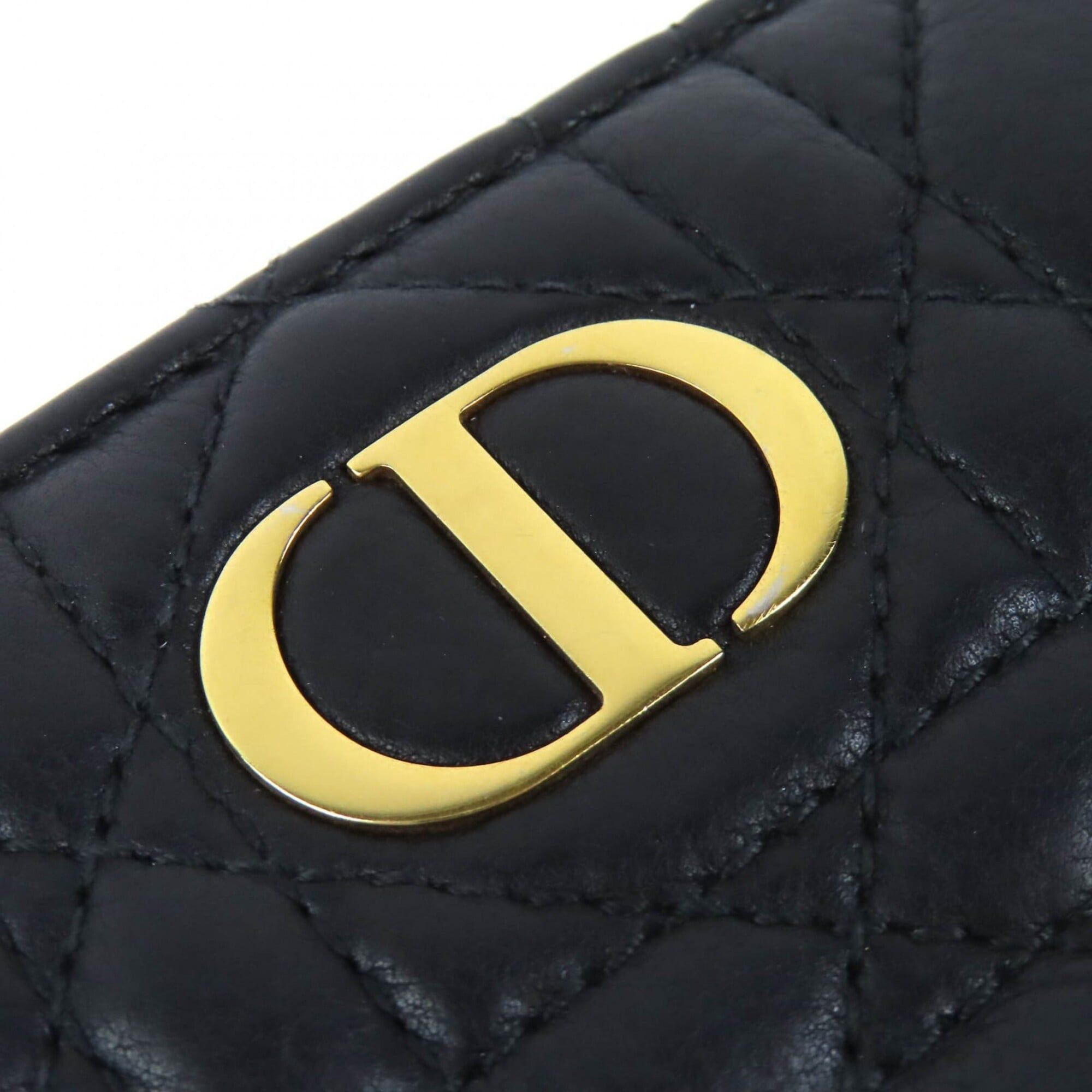 Dior Christian Dior S5032UWHC Cannage Caro Scarlet Leather Bi-fold Wallet, Current Model, Black with Gold Hardware, Made in Italy, Women's Size ONE SIZE - 7 Thumbnail