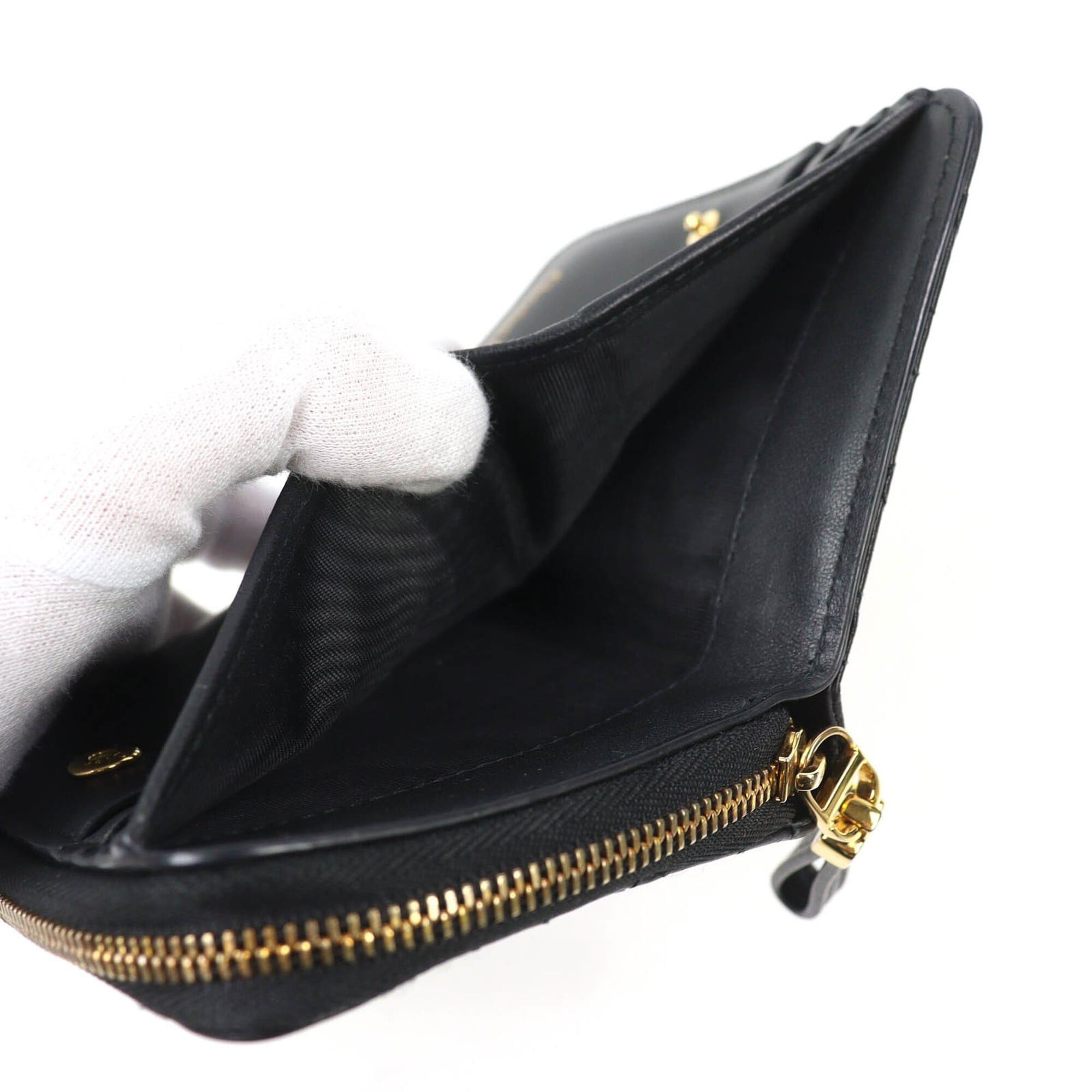 Dior Christian Dior S5032UWHC Cannage Caro Scarlet Leather Bi-fold Wallet, Current Model, Black with Gold Hardware, Made in Italy, Women's Size ONE SIZE - 5 Thumbnail