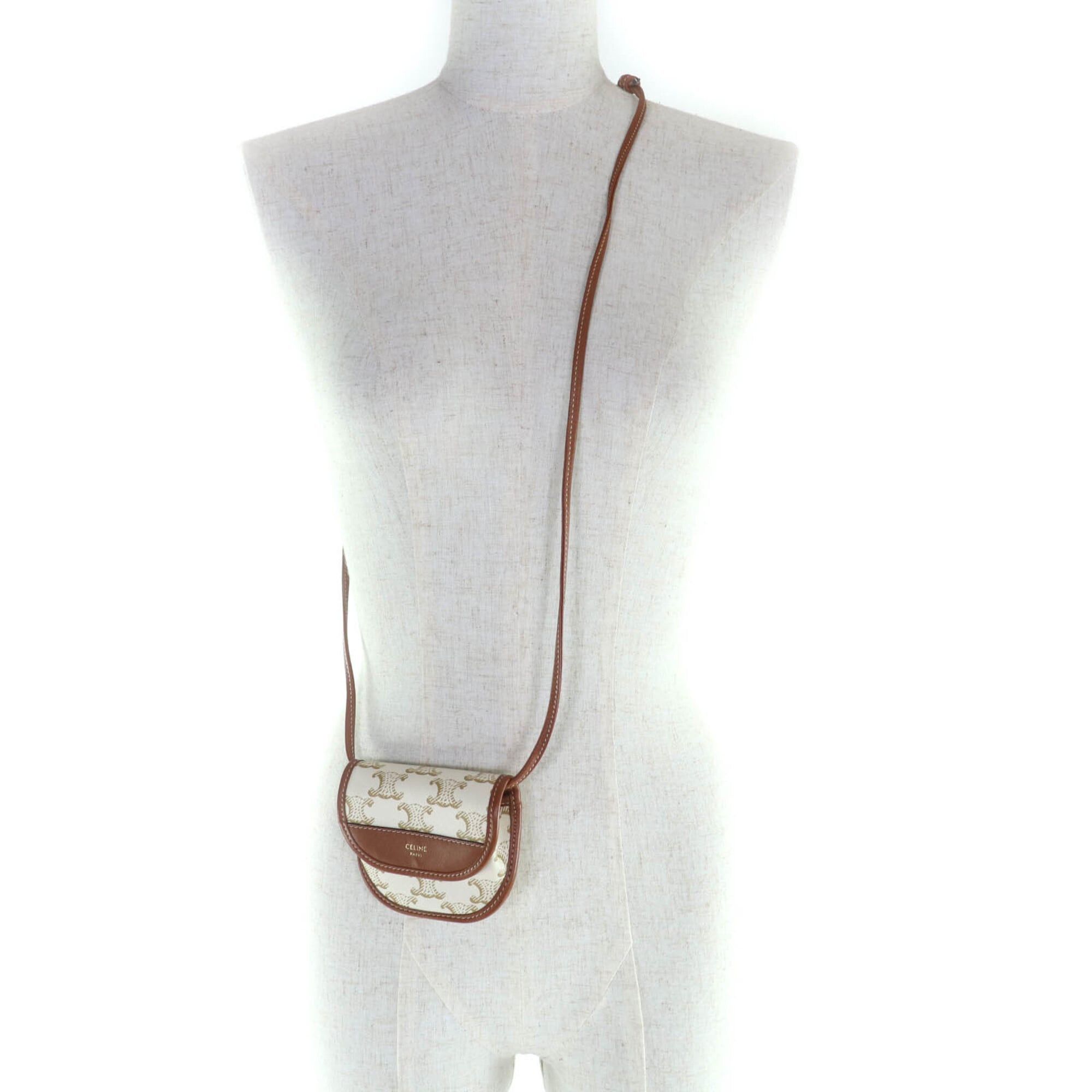 Celine CELINE Triomphe logo leather wallet with strap, available in white and brown. Made Italy. Women's wallet/coin purse. Size ONE SIZE - 6 Thumbnail
