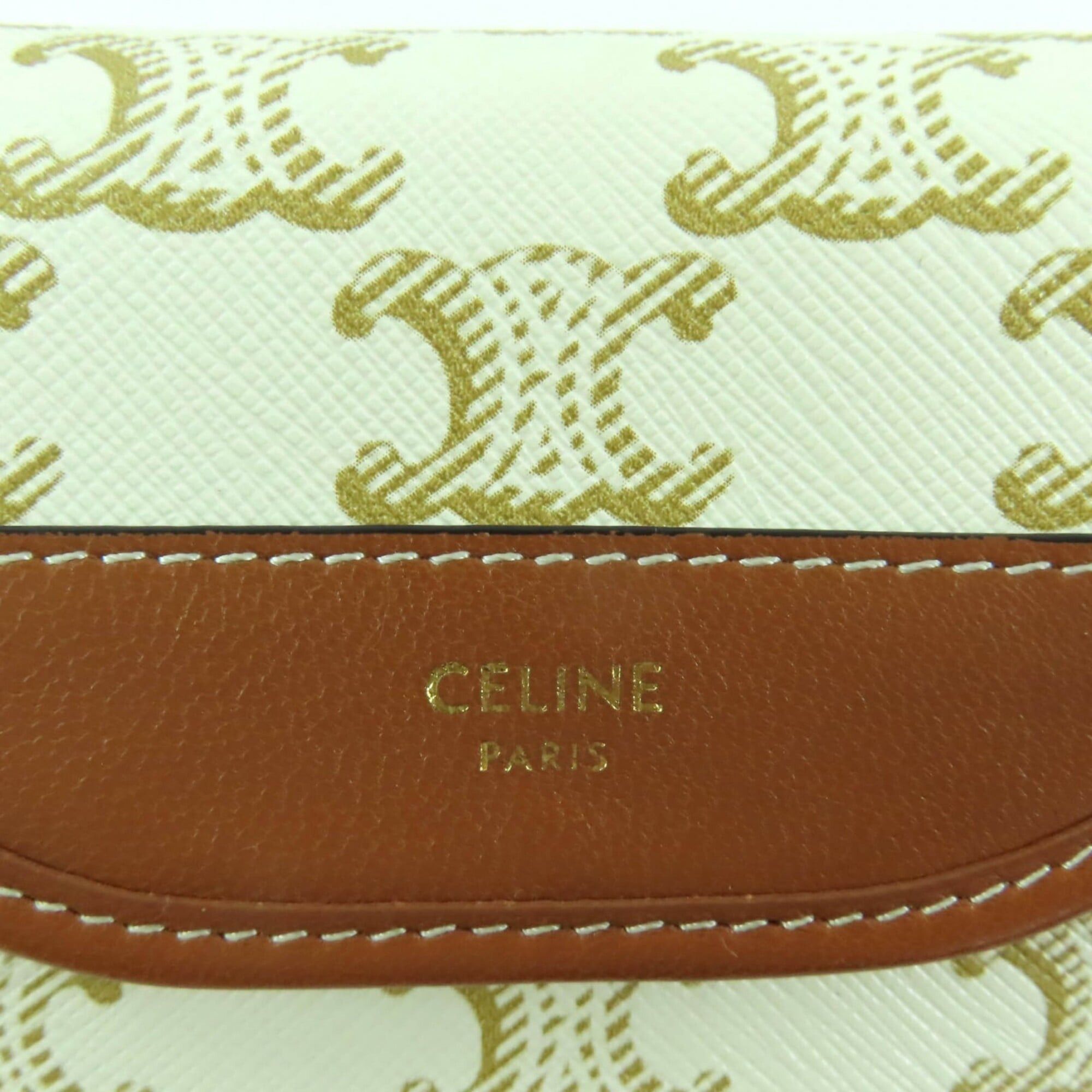 Celine CELINE Triomphe logo leather wallet with strap, available in white and brown. Made Italy. Women's wallet/coin purse. Size ONE SIZE - 9 Thumbnail
