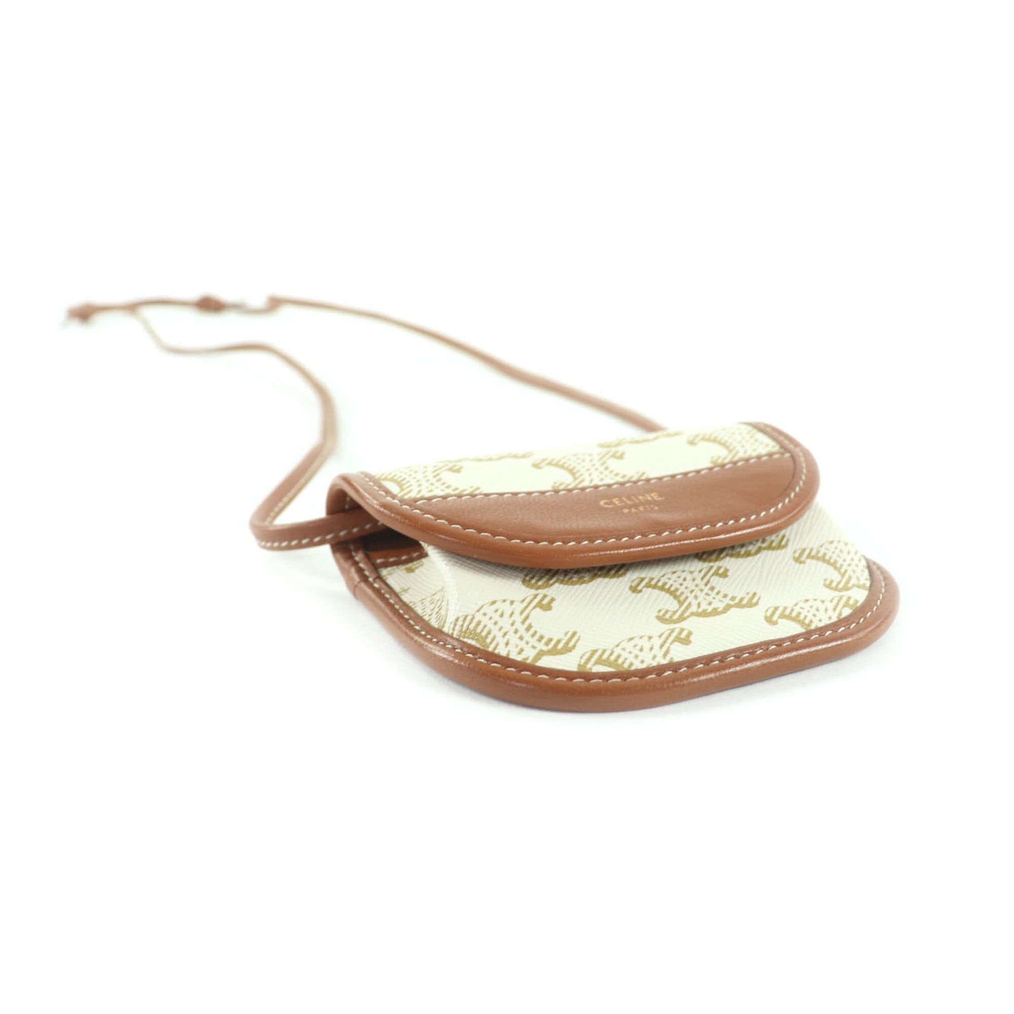 Celine CELINE Triomphe logo leather wallet with strap, available in white and brown. Made Italy. Women's wallet/coin purse. Size ONE SIZE - 3 Thumbnail