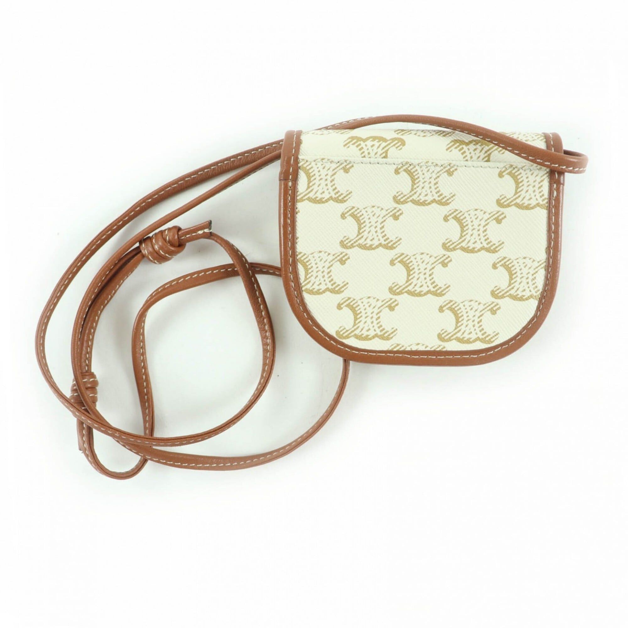Celine CELINE Triomphe logo leather wallet with strap, available in white and brown. Made Italy. Women's wallet/coin purse. Size ONE SIZE - 2 Thumbnail