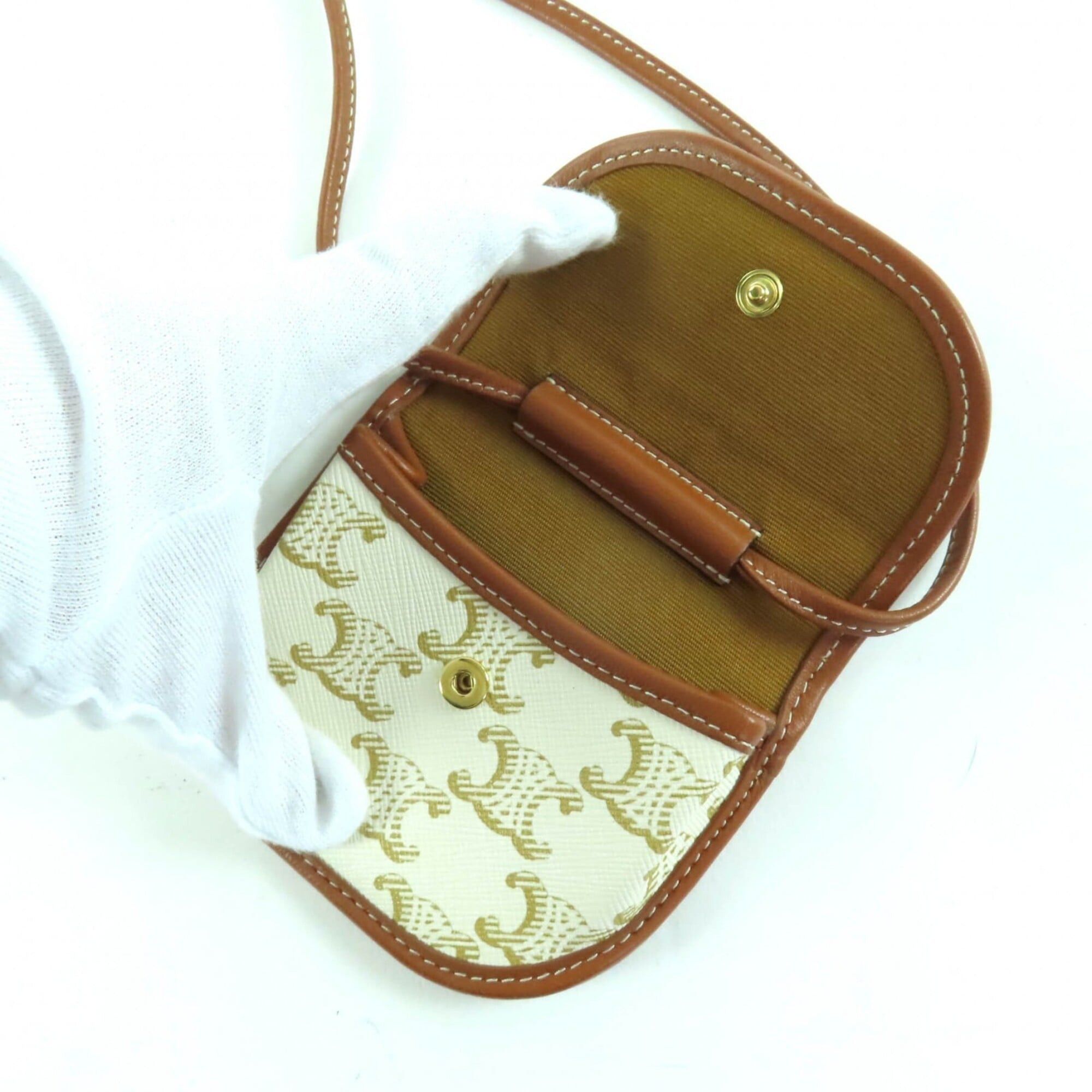 Celine CELINE Triomphe logo leather wallet with strap, available in white and brown. Made Italy. Women's wallet/coin purse. Size ONE SIZE - 4 Thumbnail