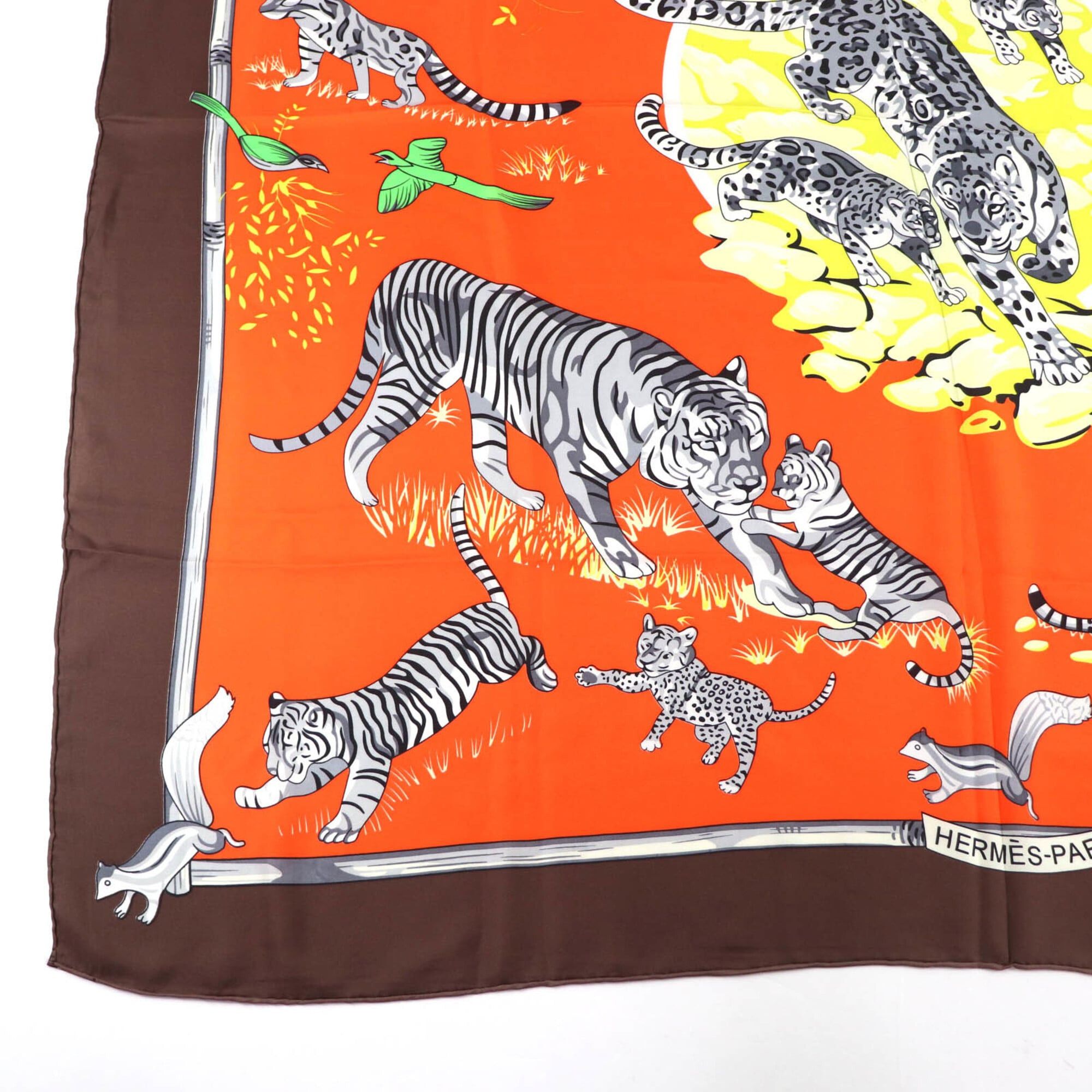 Hermes HERMES Carre 140 Tendresse Feline (Wild Gentleness) 100% Silk Large Scarf/Muffler, Multi-color, Made in France, Women's Size ONE SIZE - 5 Thumbnail