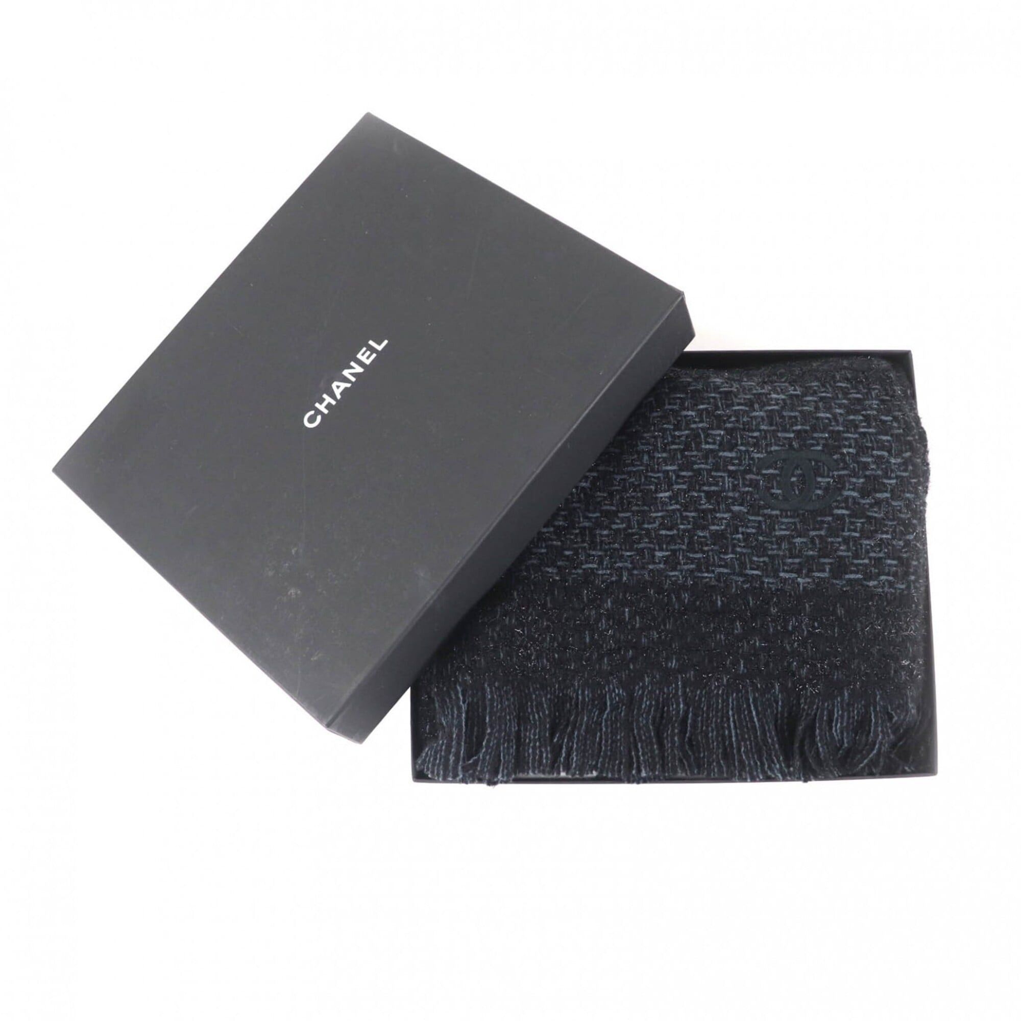Chanel CHANEL Cashmere Blend Large Stole/Shawl with Coco Mark Embroidery, Glitter, and Fringe - Black & Blue Comes Box Made in Italy Authentic Women's Size ONE SIZE - 2 Thumbnail
