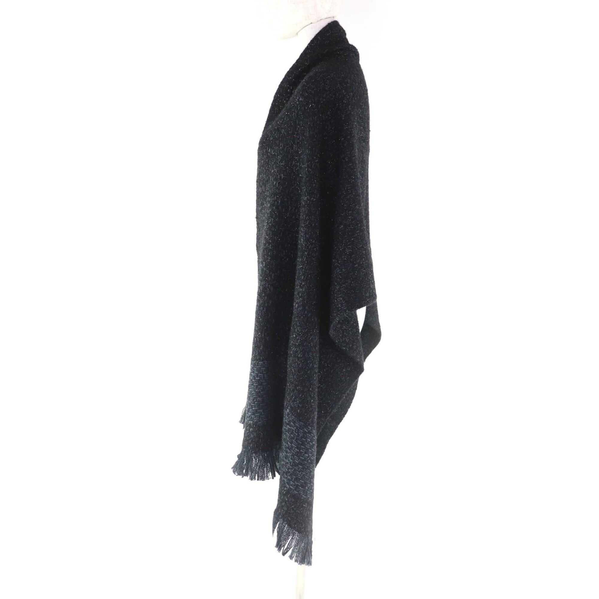 Chanel CHANEL Cashmere Blend Large Stole/Shawl with Coco Mark Embroidery, Glitter, and Fringe - Black & Blue Comes Box Made in Italy Authentic Women's Size ONE SIZE - 5 Thumbnail