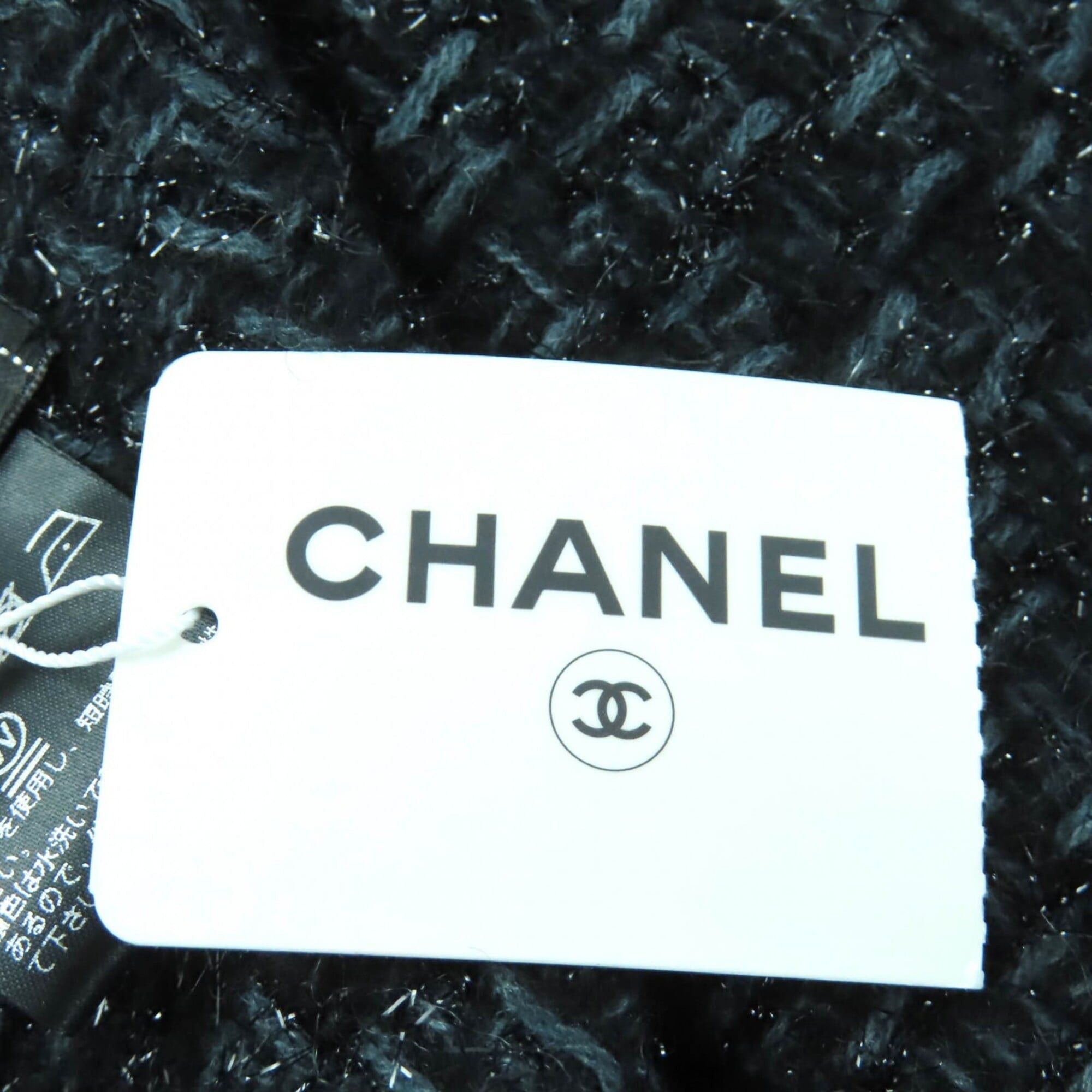 Chanel CHANEL Cashmere Blend Large Stole/Shawl with Coco Mark Embroidery, Glitter, and Fringe - Black & Blue Comes Box Made in Italy Authentic Women's Size ONE SIZE - 12 Thumbnail